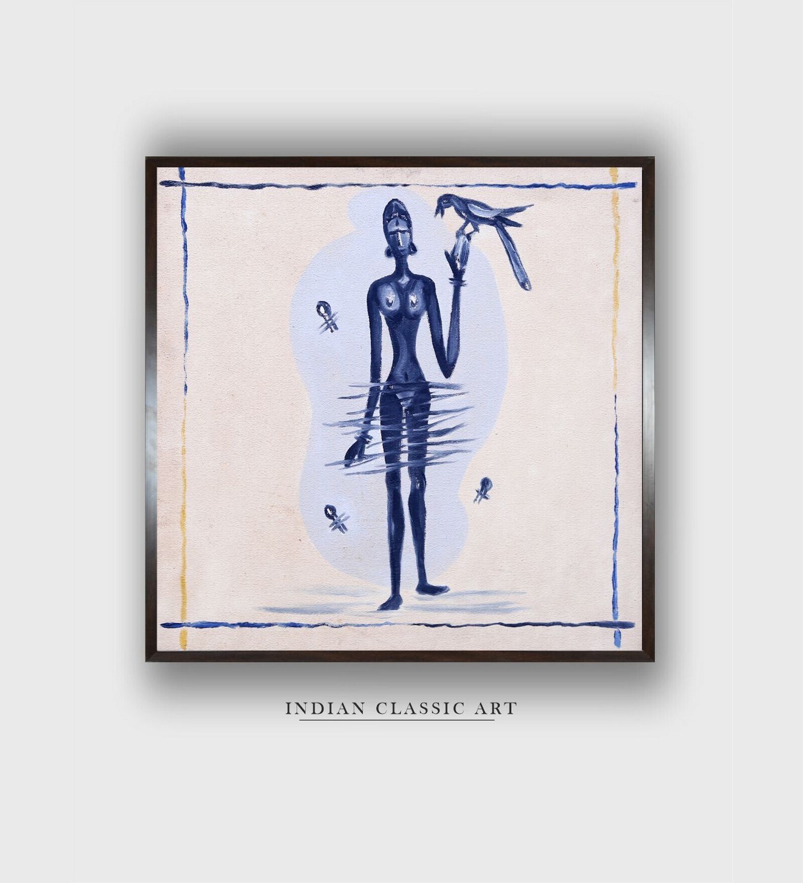 Indian Folk Art Canvas Framed Wall Painting