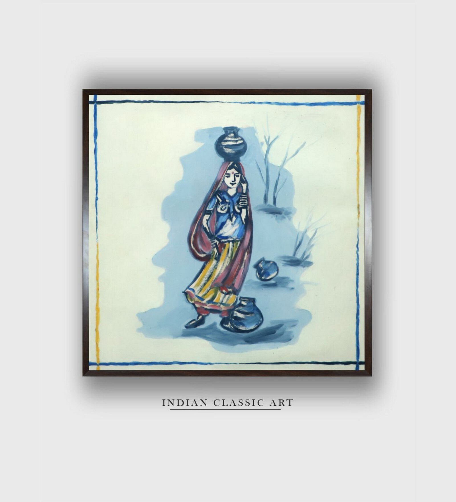 Indian Folk Art Canvas Framed Wall Painting