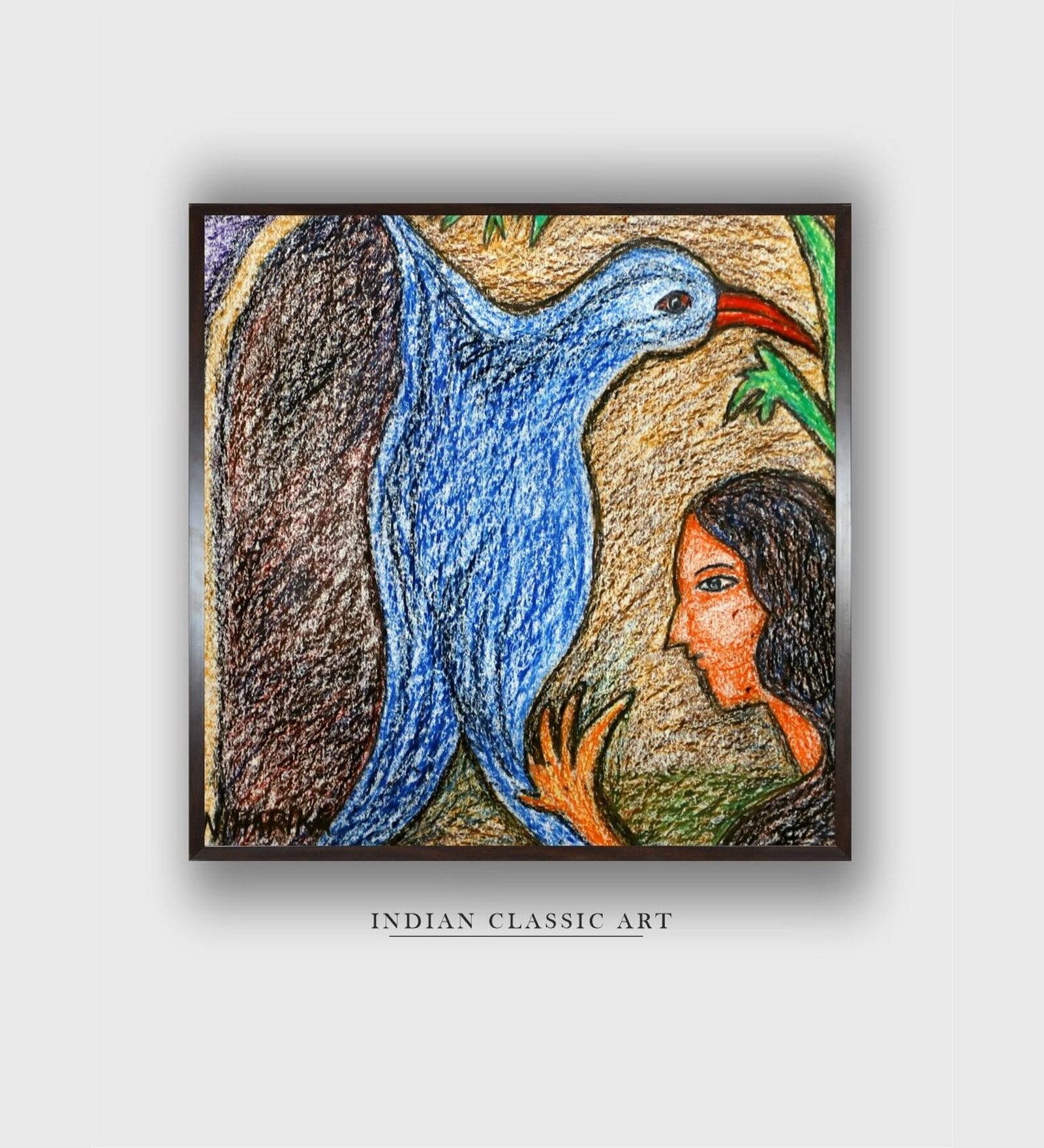 Indian Folk Art Canvas Framed Wall Painting