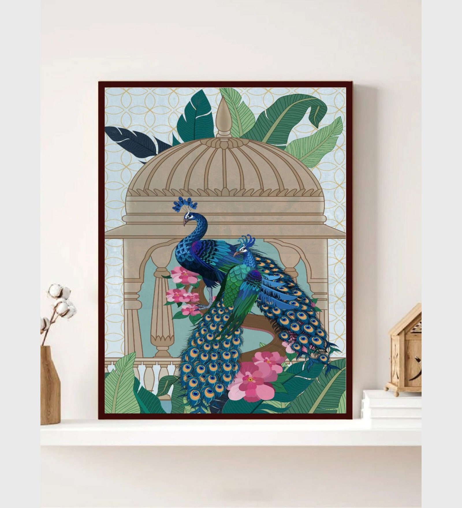 Indian Peacock Floral Painting