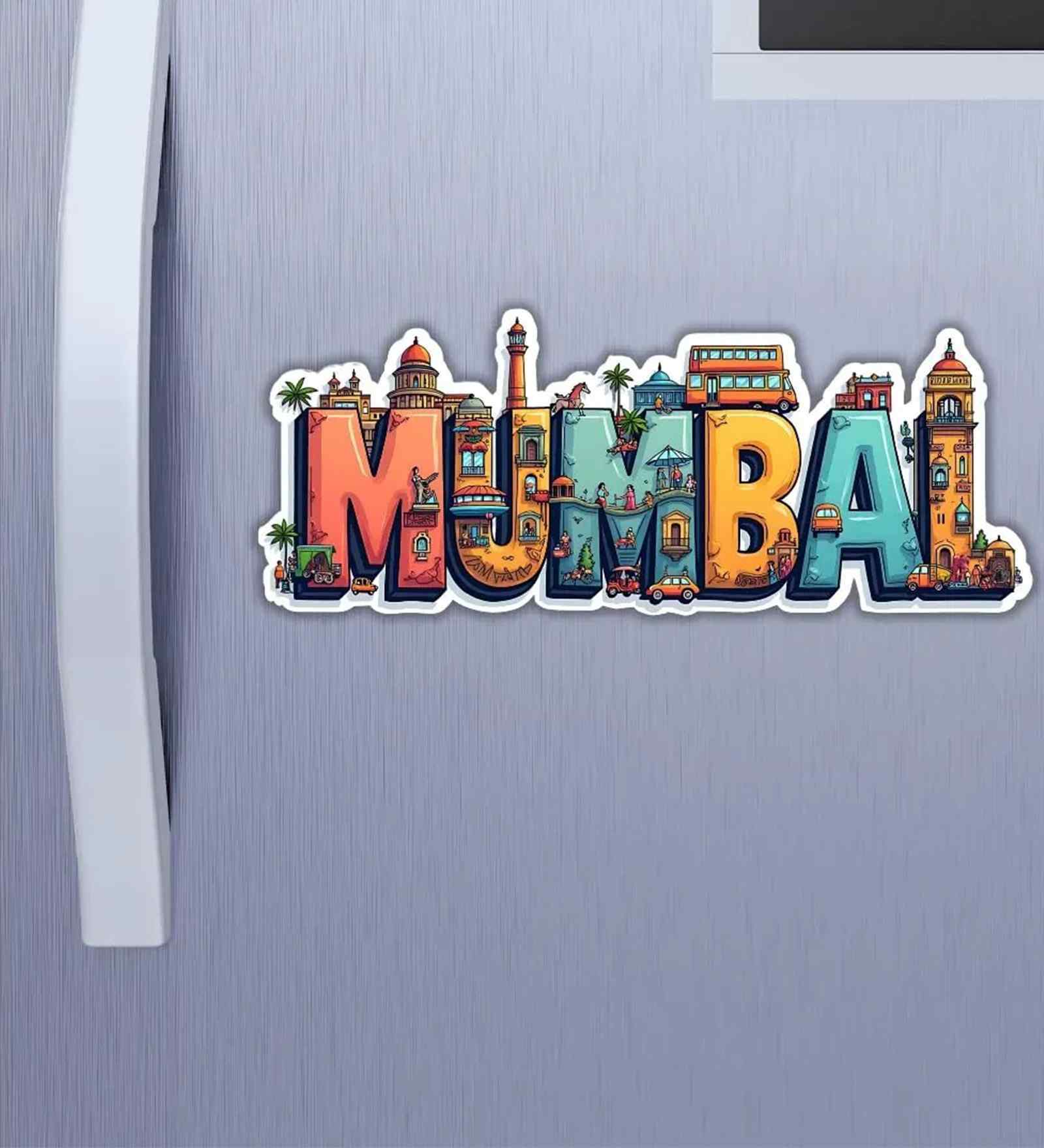 Mumbai Theme Wooden Fridge Magnet for Refrigerator