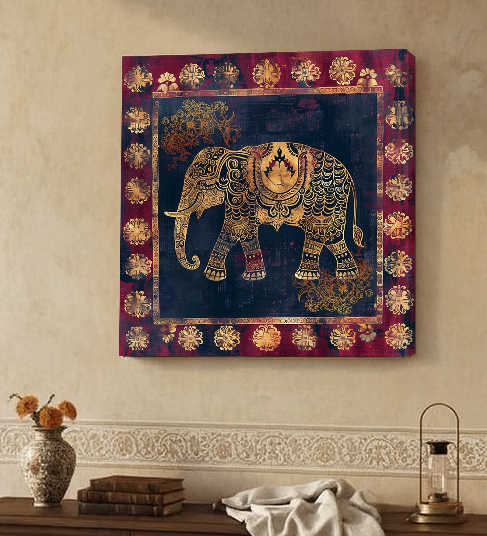 (1Pc) Multicolor Canvas Elephant Traditional Wall Art