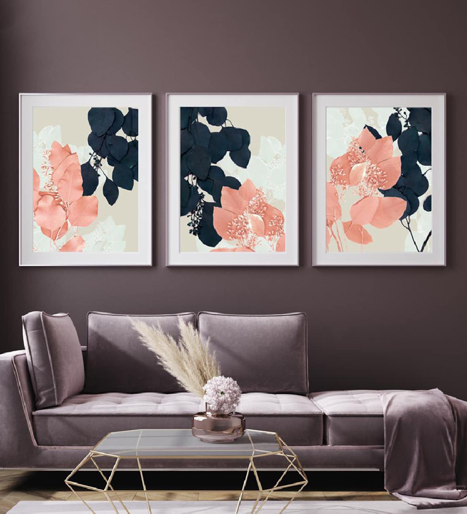 Indigo Blue Paper Framed Landscape Art Panels Set of 3