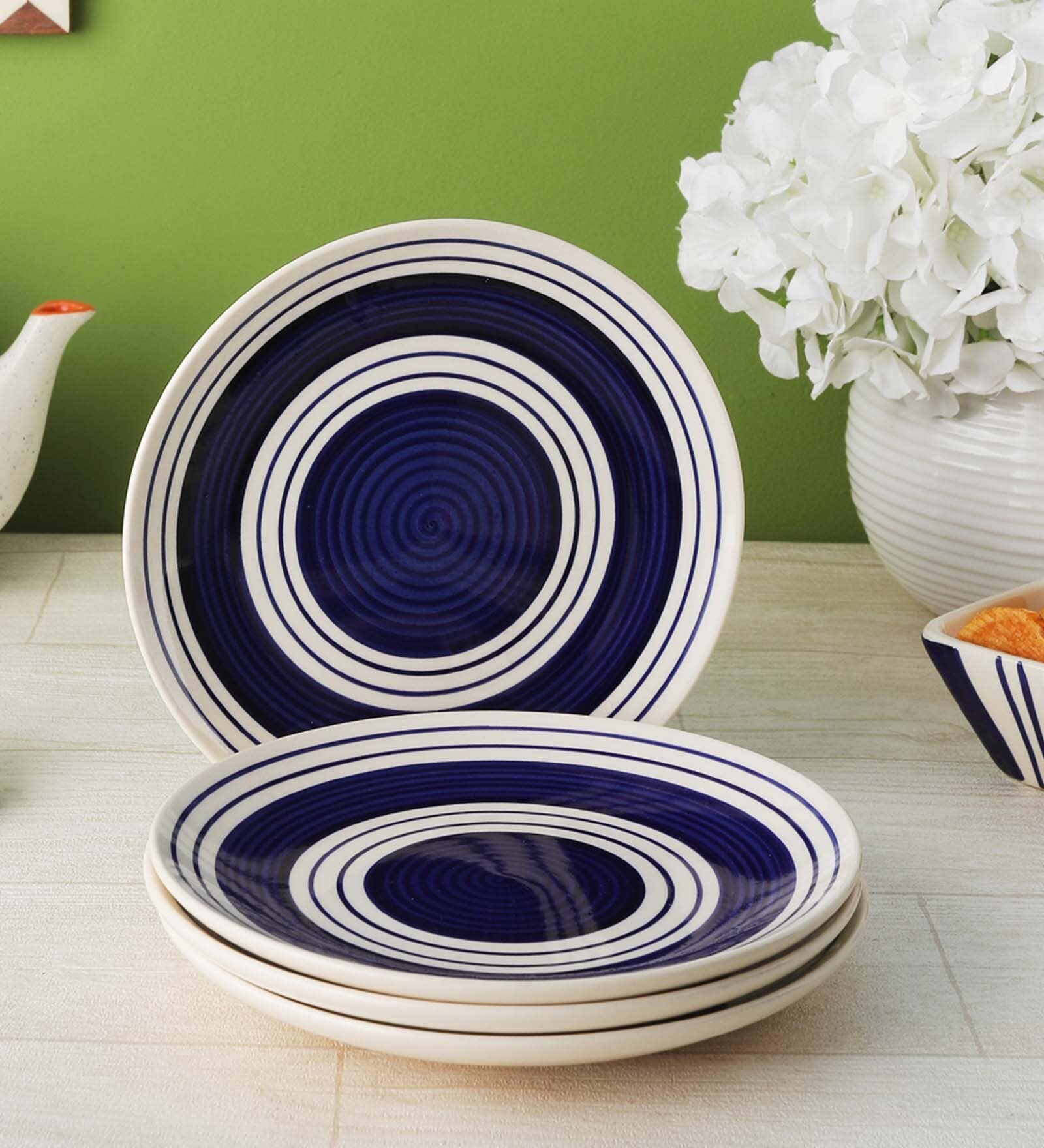 Indigo 7 Inch Blue Ceramic (Set of 4) Quarter Plate