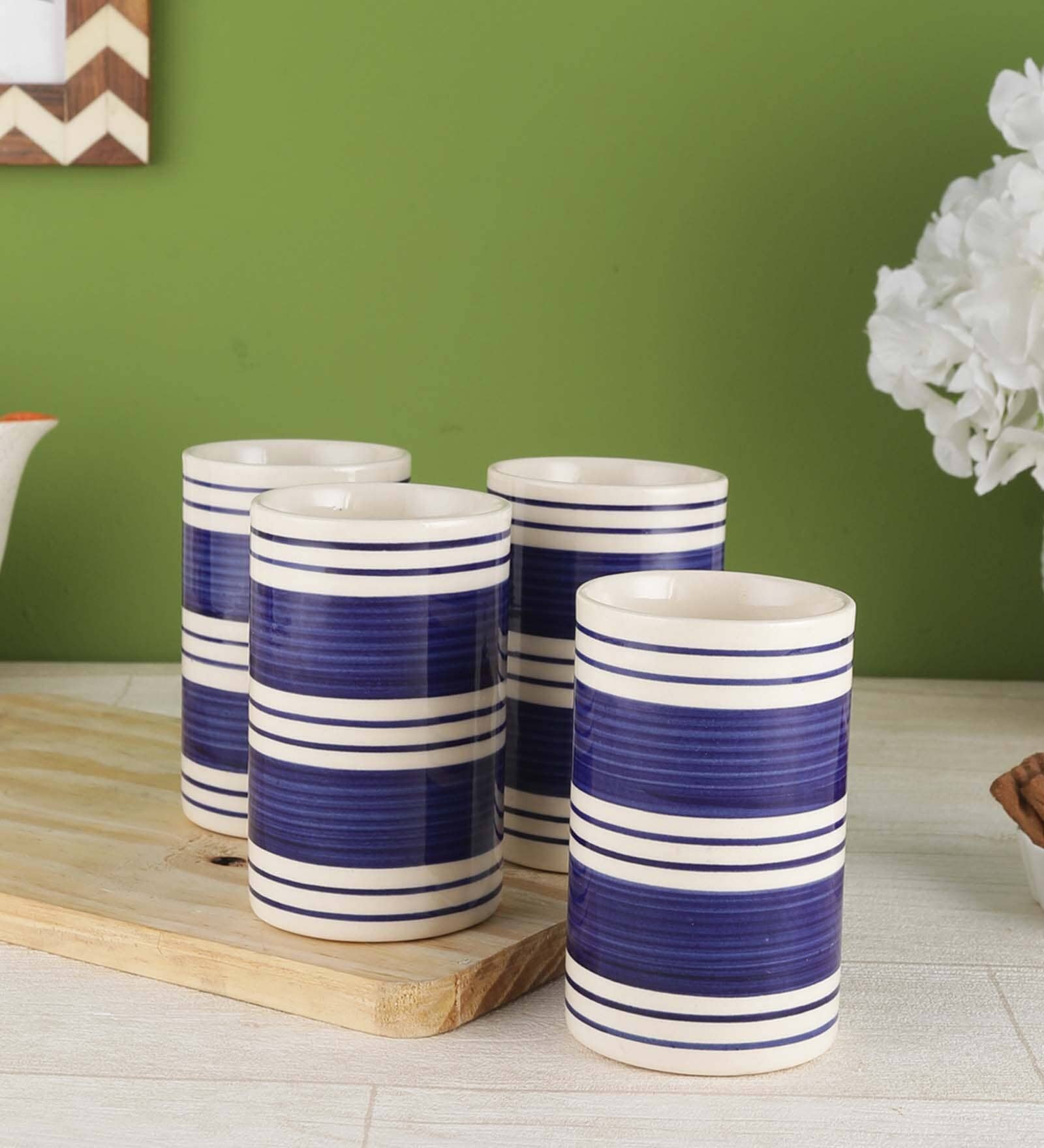 Indigo 200ml Blue & White (Set of 4) Ceramic Everyday Glass