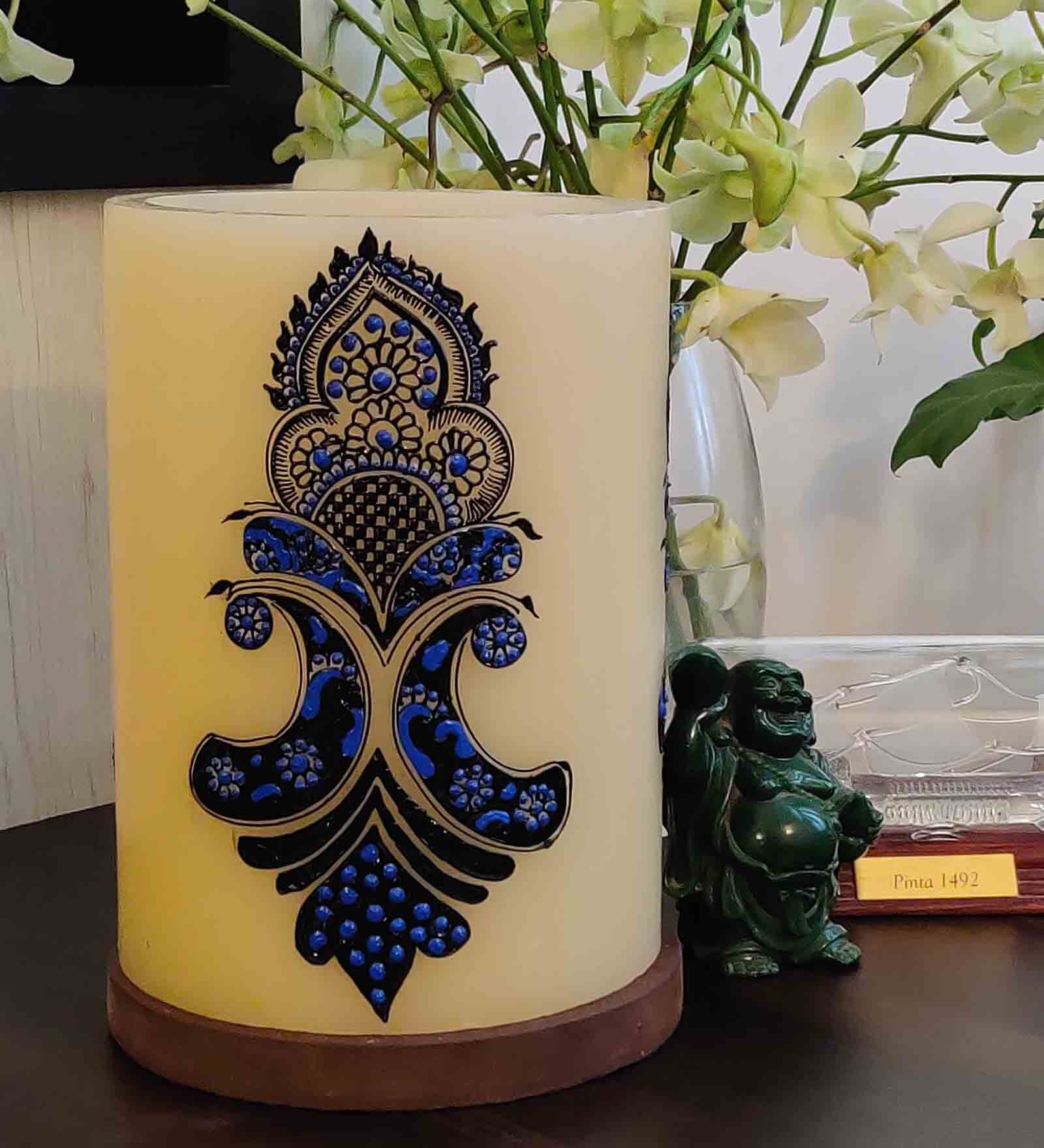 Indigo Damask Candle Holder-
