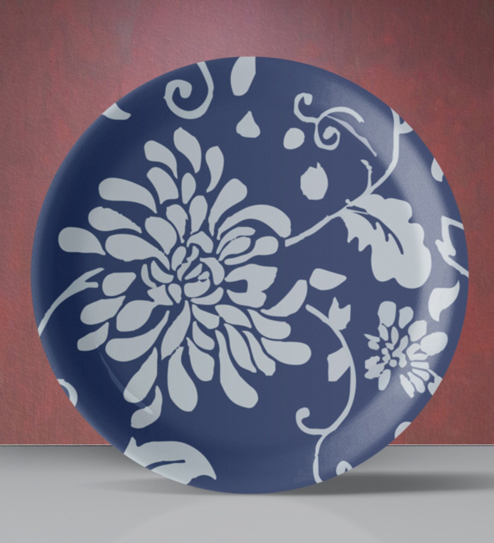 Indigo Flower Porcelain Wall Plate