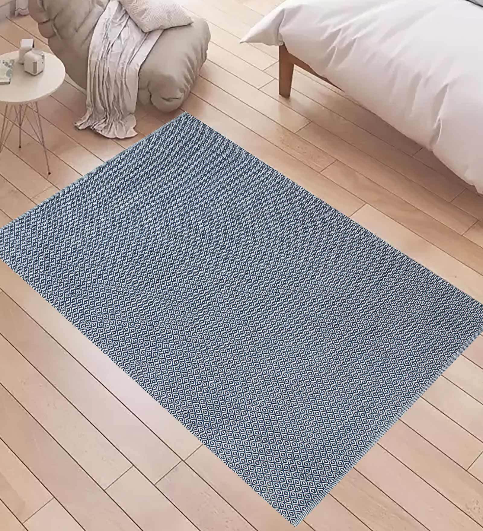 Indigo Geometric PVC 5 ft x 7 ft Hand Woven Carpet