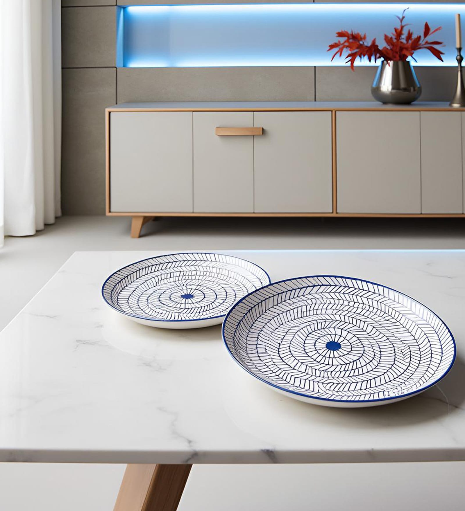 Indigo Stripped Ceramic Plates Sets of 2 dinnerware Sets Plates