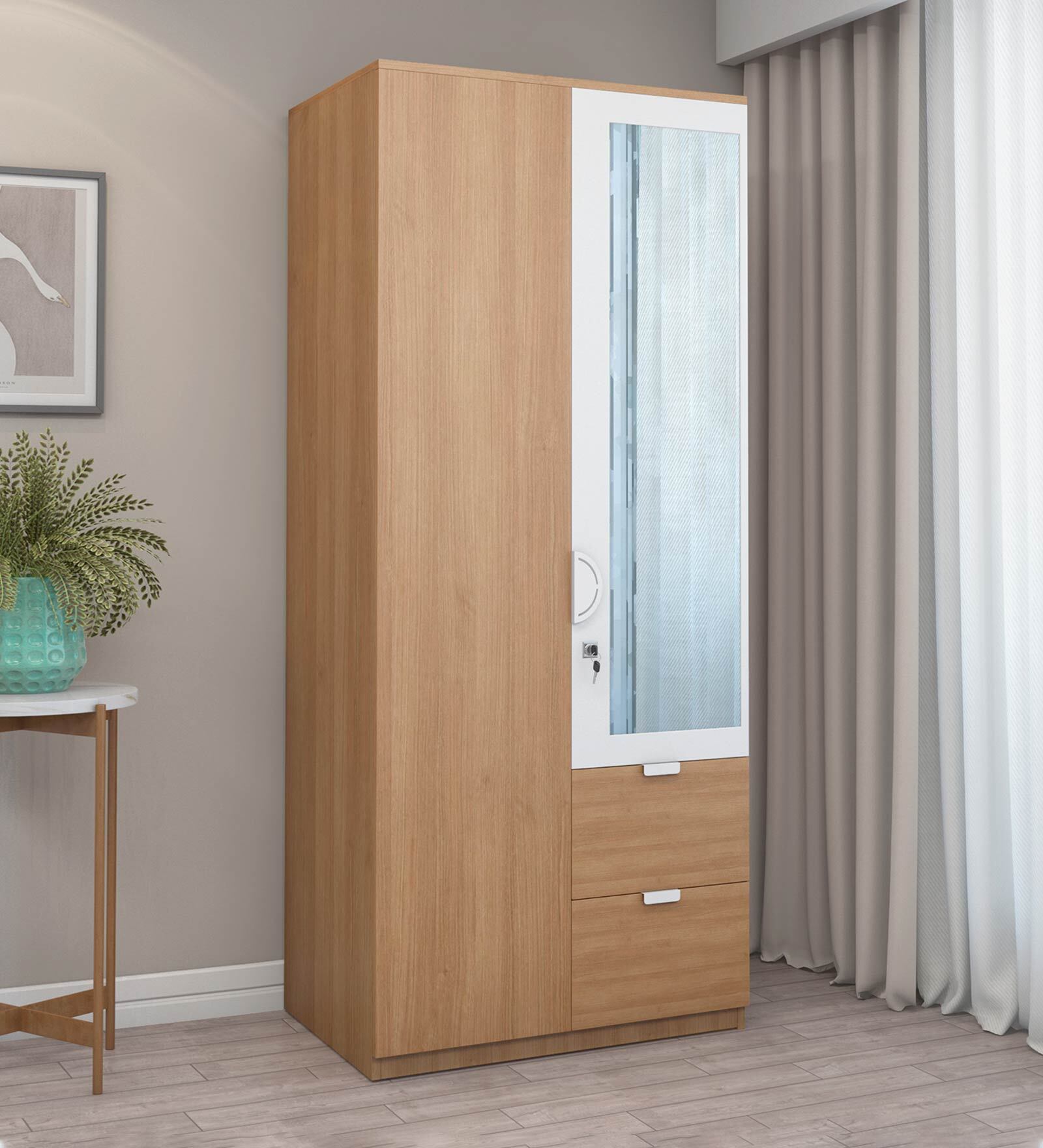 Indio 2 Door Wardrobe In Urban Teak Finish With Mirror & Drawers Indio 2 Door Wardrobe In Urban Teak Finish With Mirror & Drawers