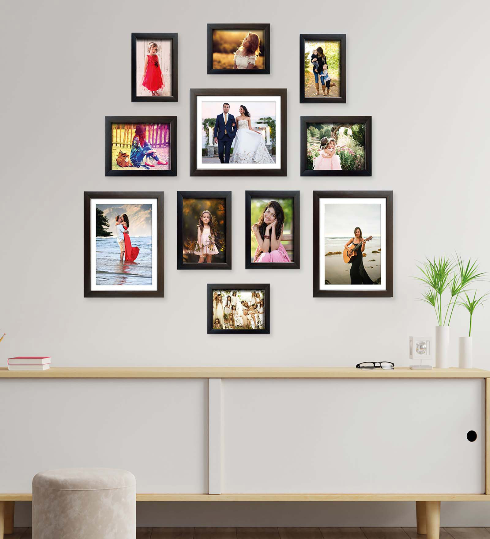 Brown Synthetic Wood Valentina Indivisual (Set Of 11) Wall Hanging Collage Photo Frames
