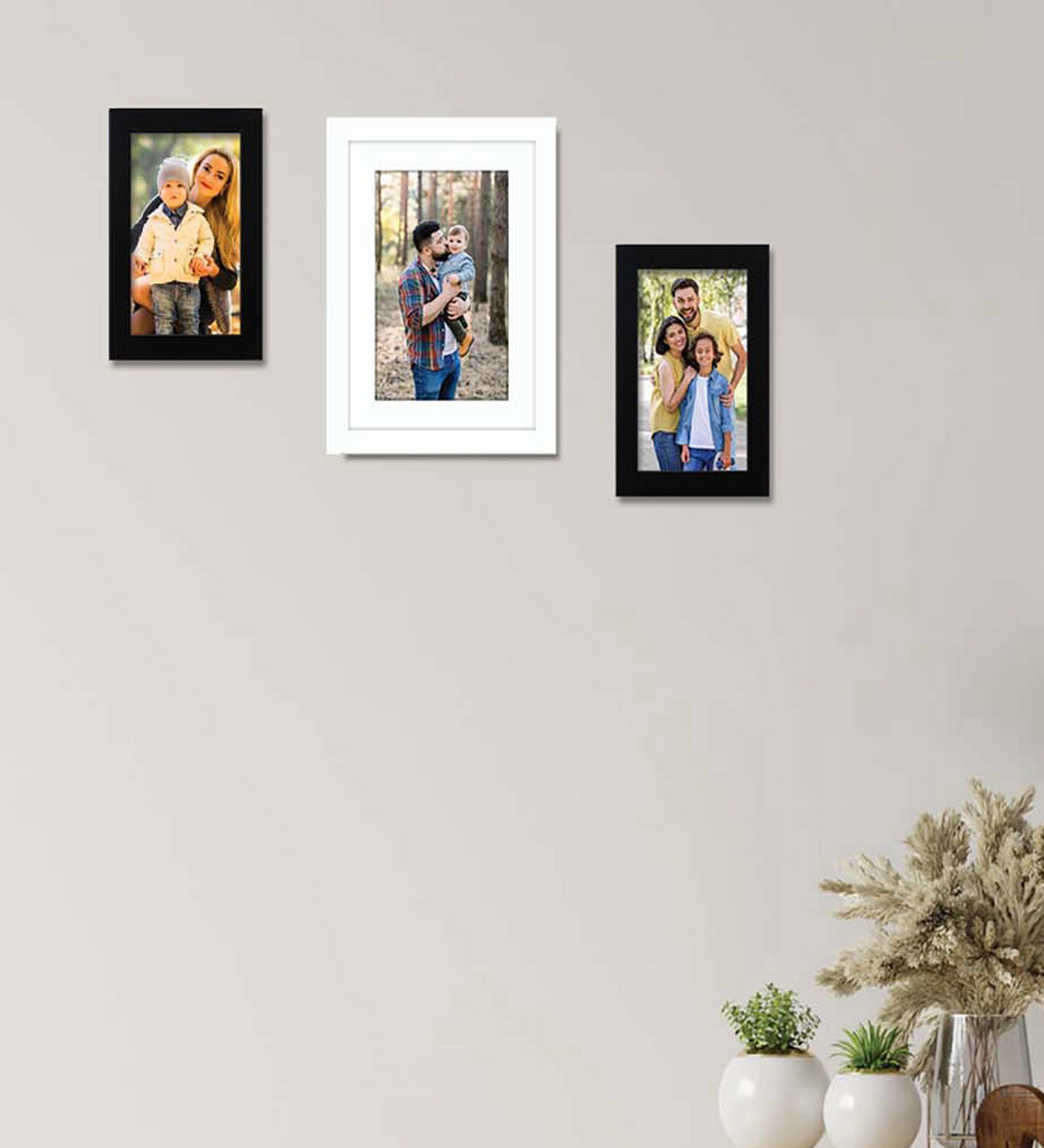 Black Synthetic Wood Indivisual (Set Of 3) & Wall Hanging Collage Photo Frames