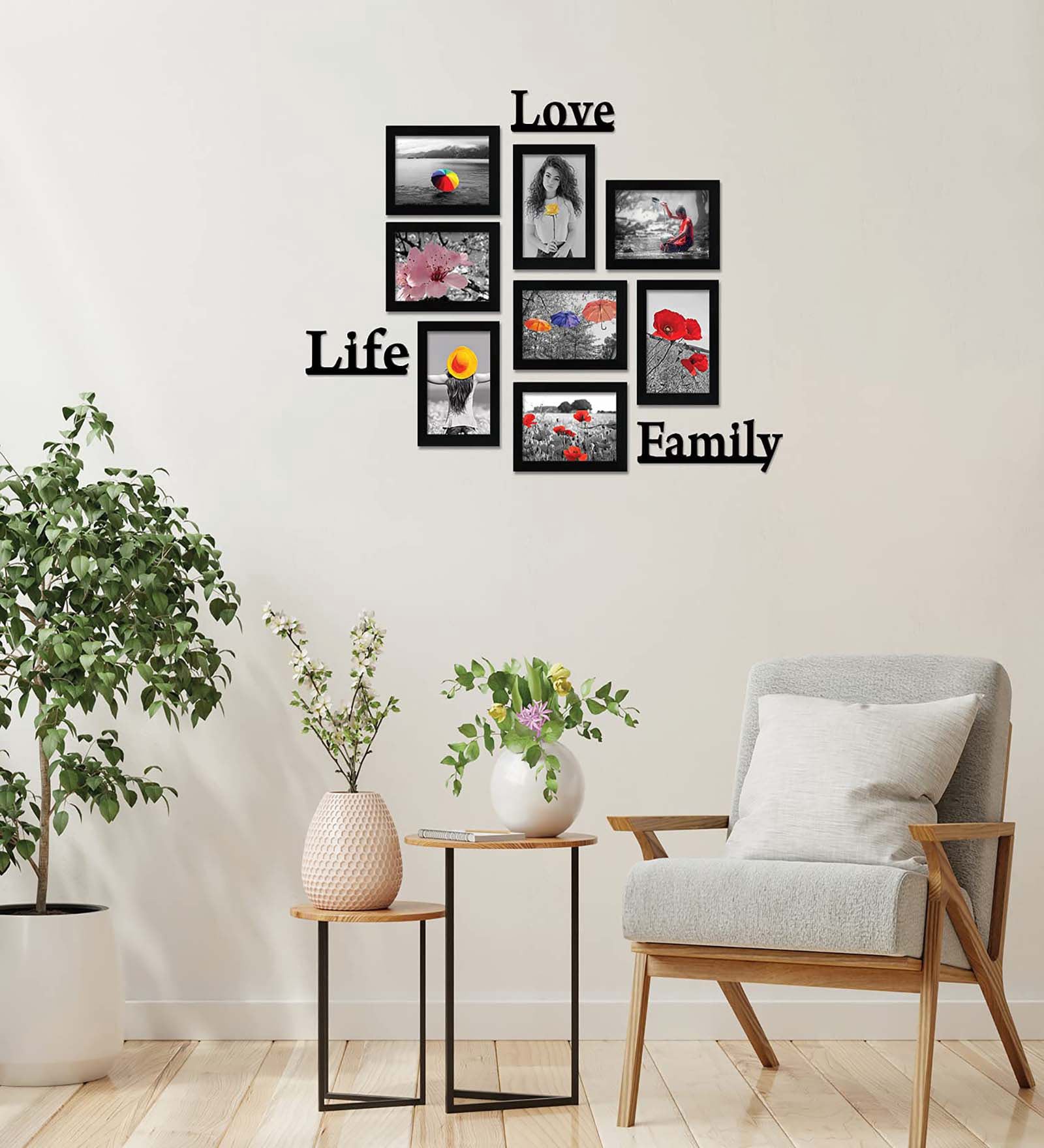 Black Synthetic Wood Elizabeth Indivisual (Set Of 8) Wall Hanging Collage Photo Frames