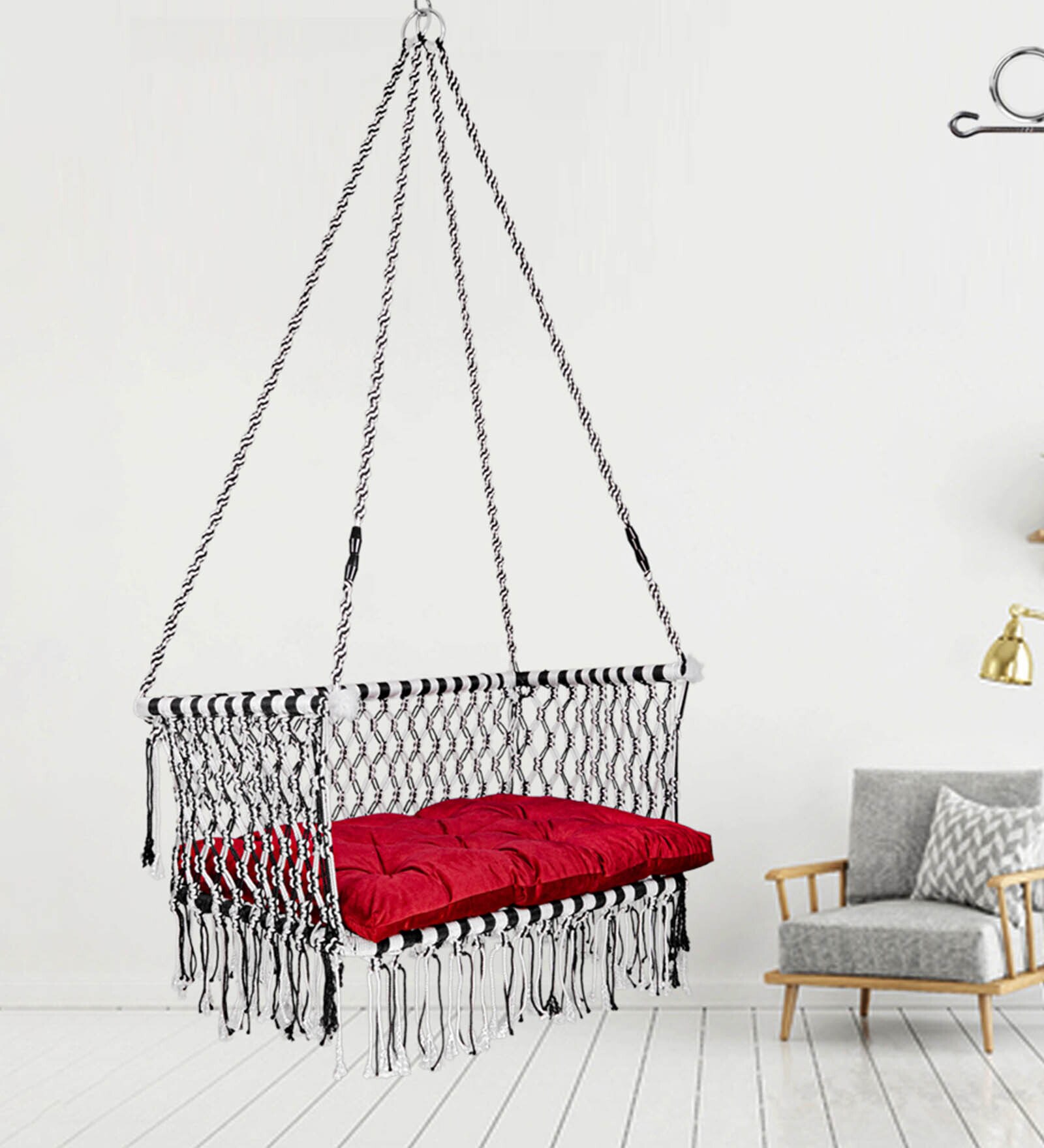 Indoor Fabric Swing in White & Black Colour