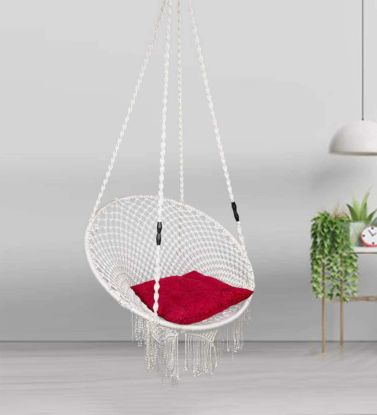 Round Indoor Fabric Swing in White & Red Colour