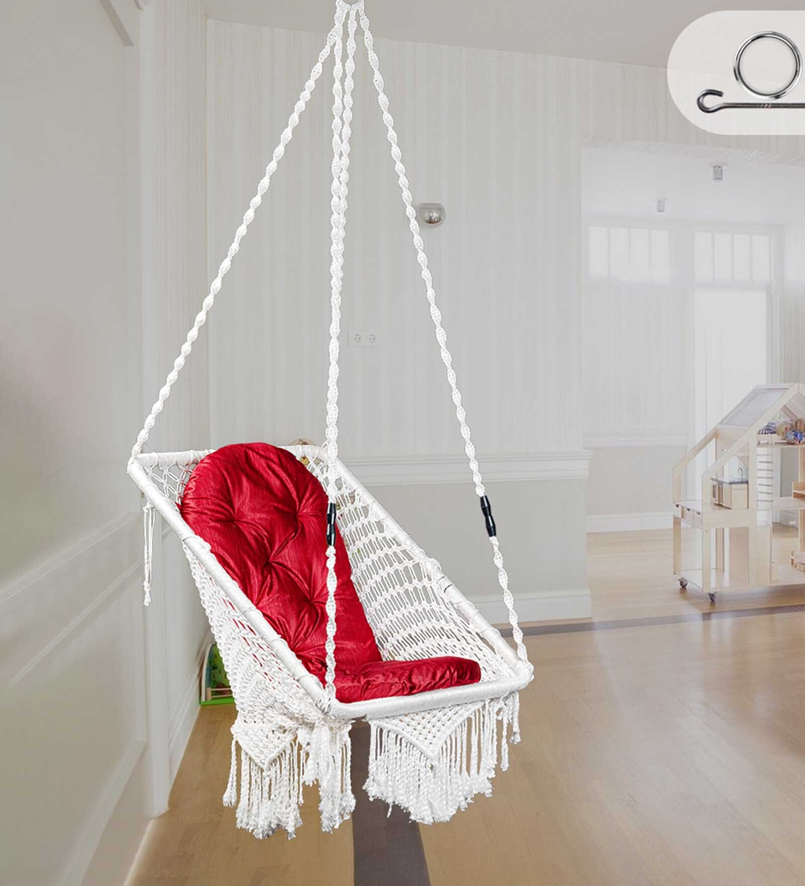 Square shape Indoor Fabric Swing in White Colour