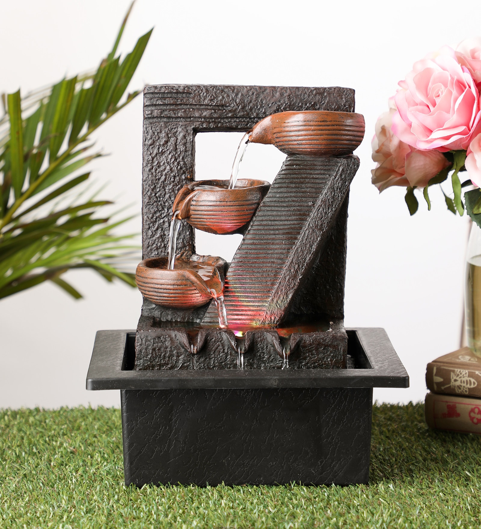 Black Resin Indoor Water Fountain with Led Light