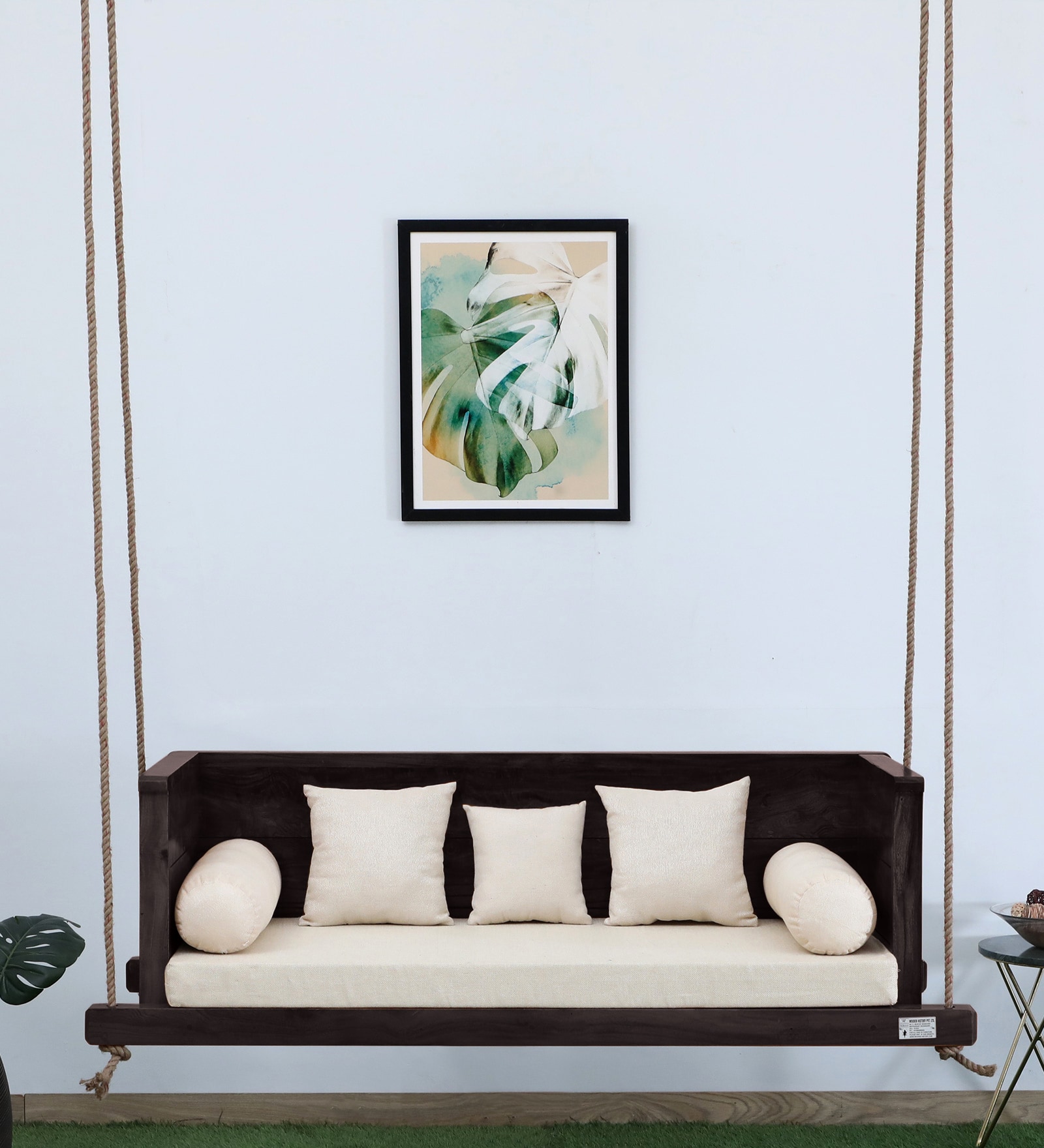 Indore Solid Wood Swing In Dark Walnut Finish