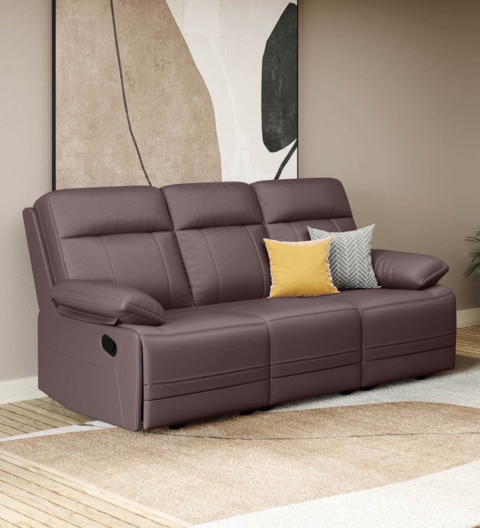 Indus Leatherette 3 Seater Recliner In Burgandy Colour Indus Leatherette 3 Seater Recliner In Burgandy Colour