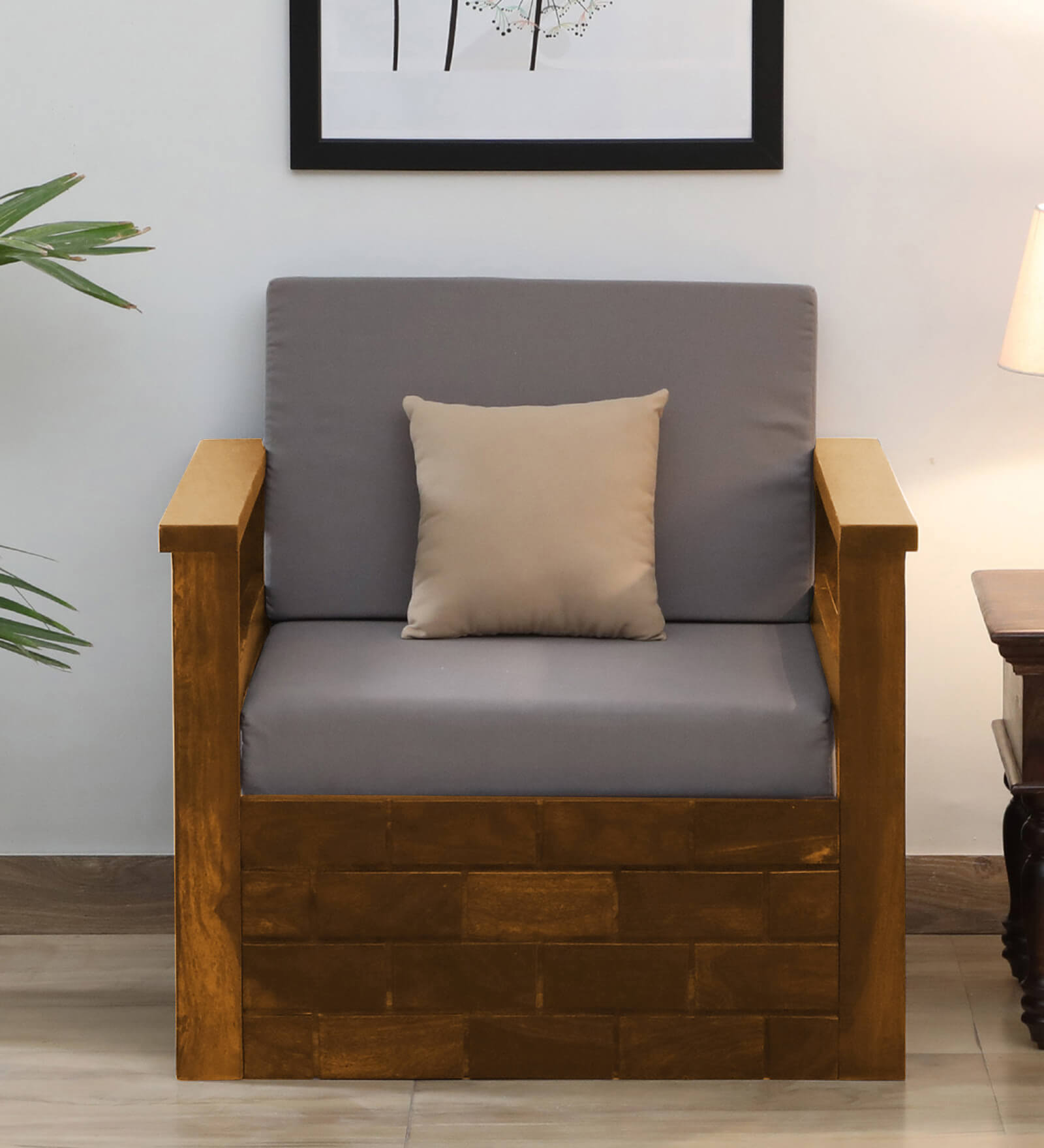 Buy Indus Sheesham Wood 1 Seater Sofa In Rustic Teak Finish at 3 OFF
