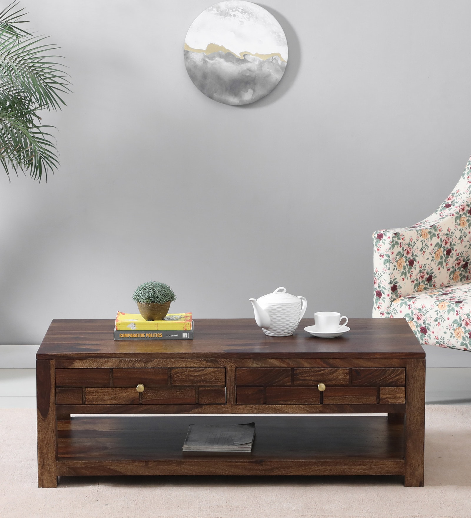 Indus Sheesham Wood Coffee Table In Provincial Teak Finish