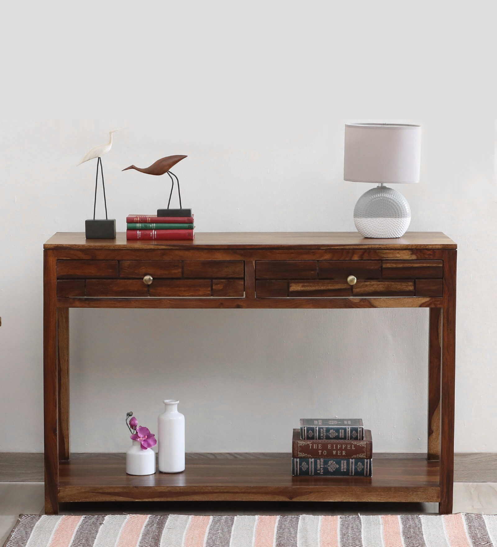 Indus Sheesham Wood Console Table In Provincial Teak Finish