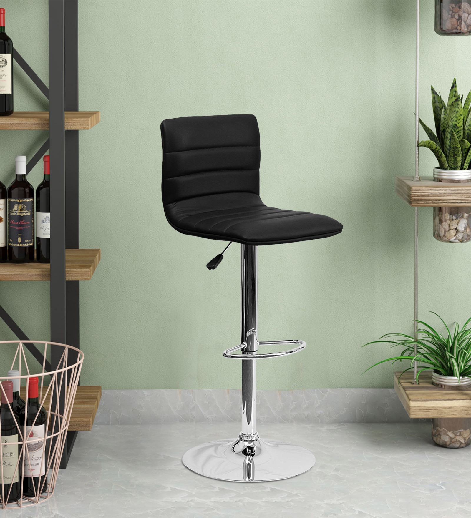 Buy Indus Leatherette Bar Stool In Black Colour With Swivel at 31 OFF