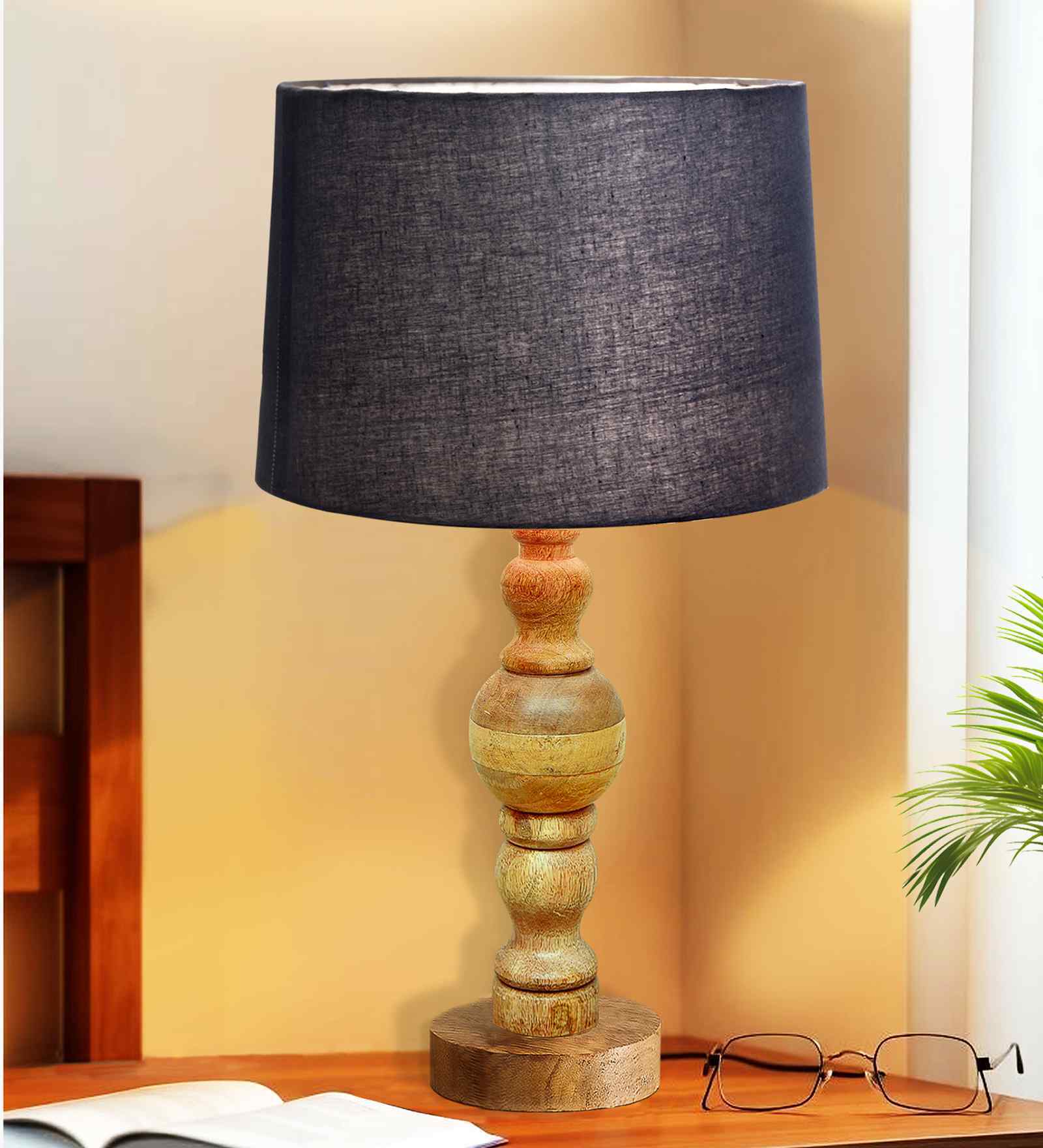 Industrial Wood Bubble Bedside Table Lamp
