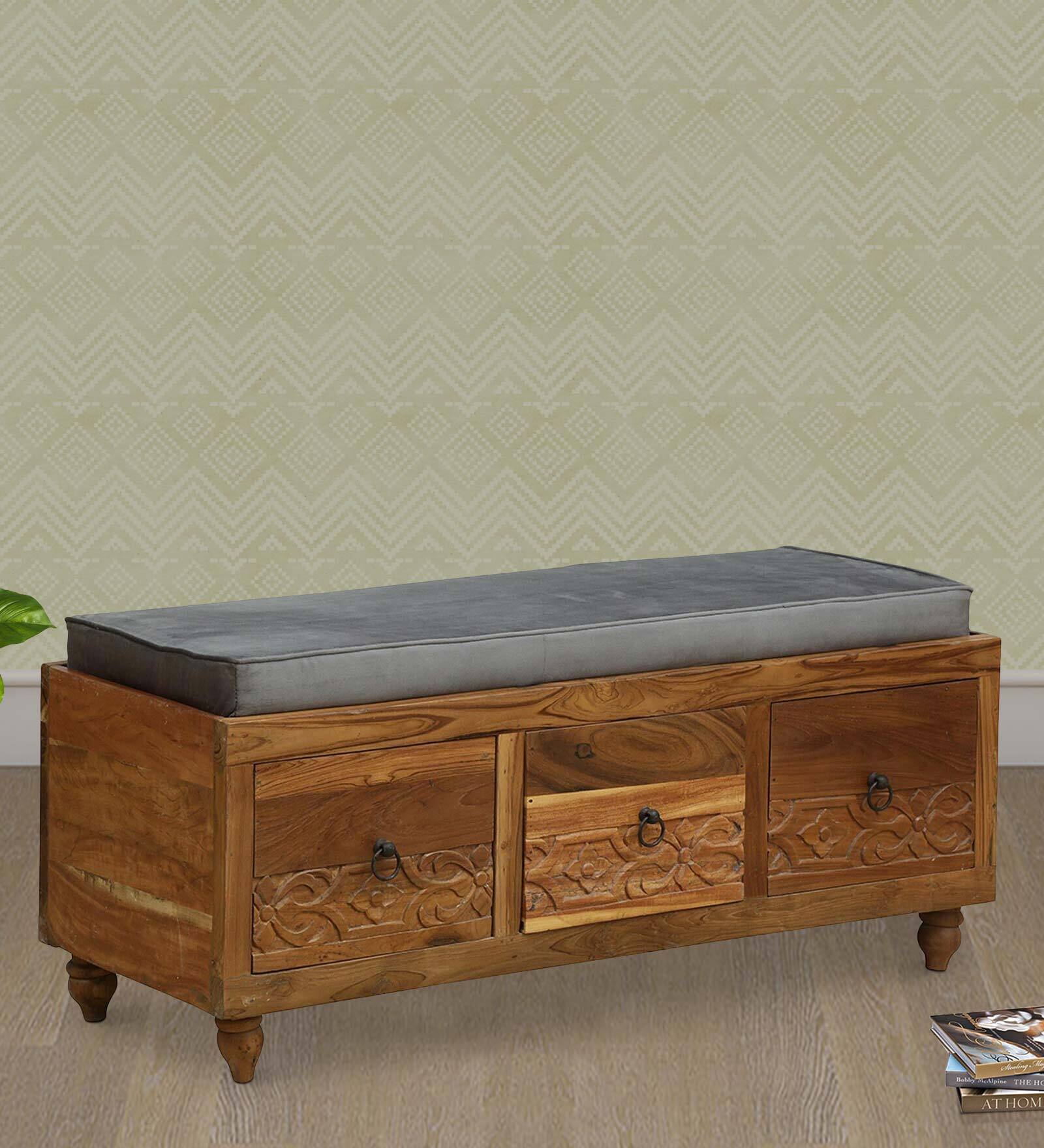 Ines Teak Wood Ottoman In Provincial Teak Finish