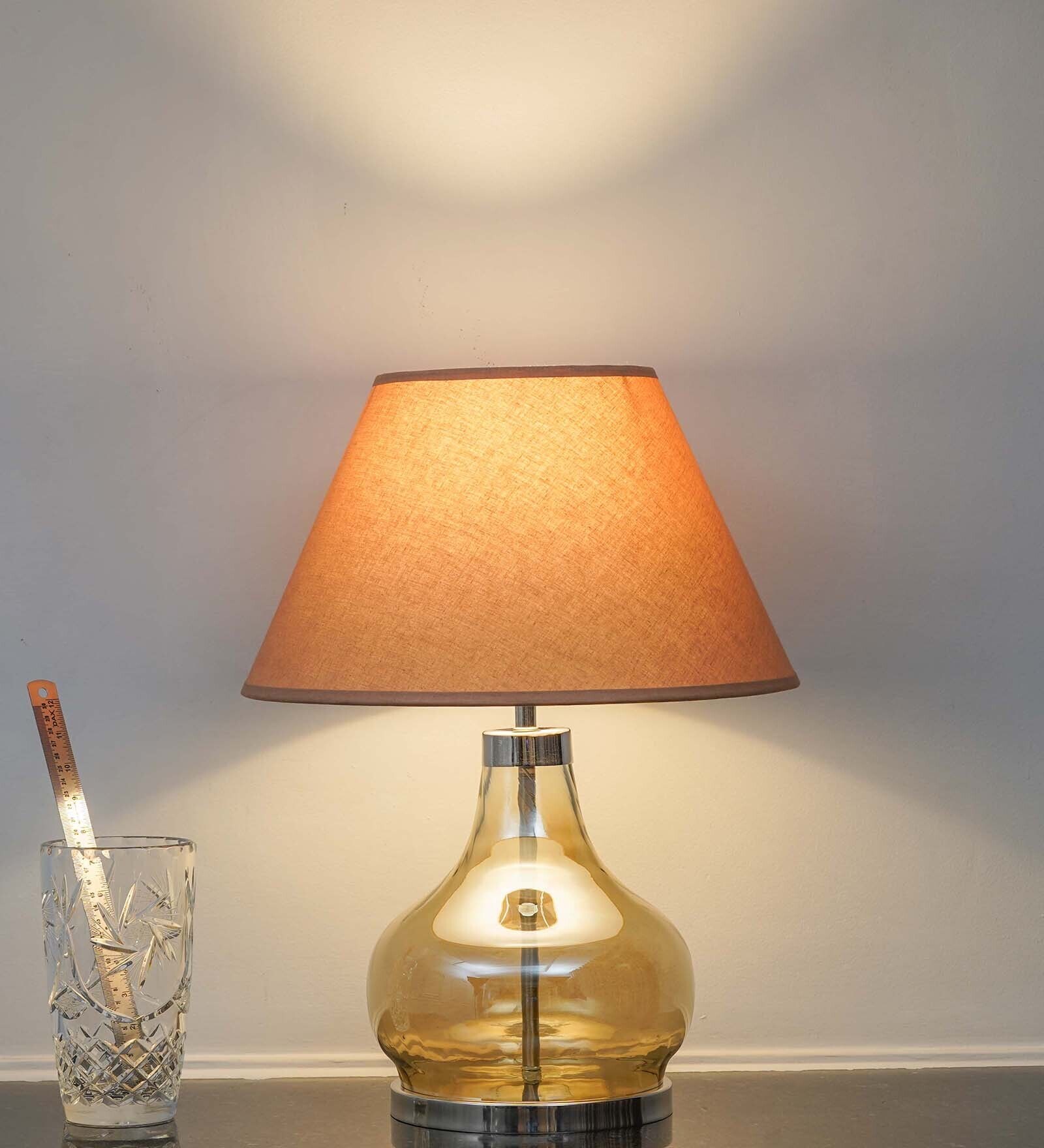 Ingram Smoke Glass And Metal Table Lamp With Beige Cotton Shade