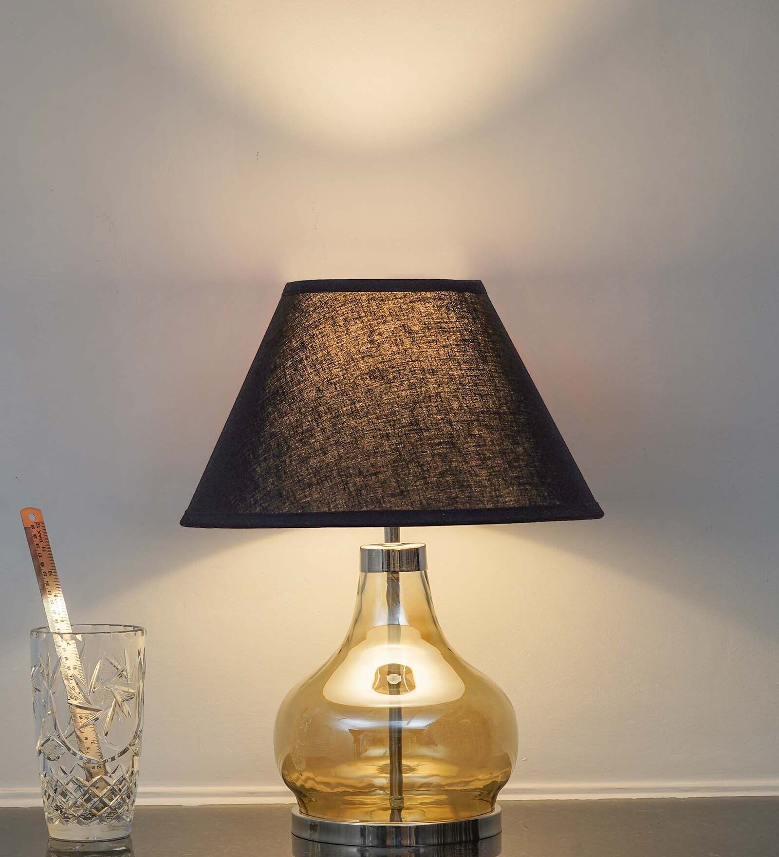 Ingram Smoke Glass And Metal Table Lamp With Black Cotton Shade