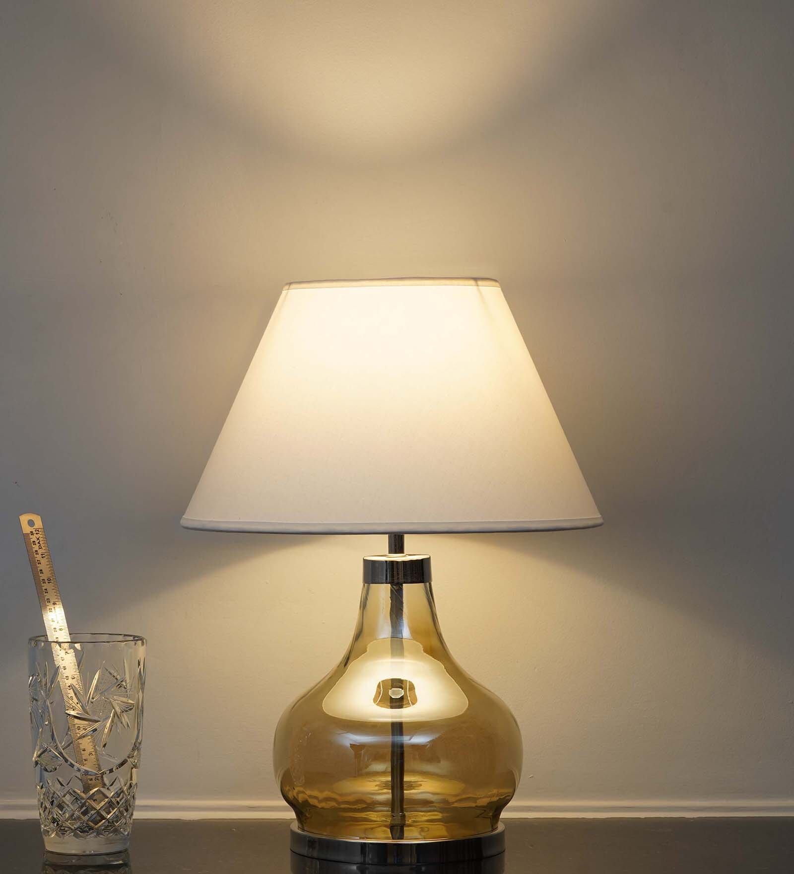 Ingram Smoke Glass And Metal Table Lamp With White Cotton Shade