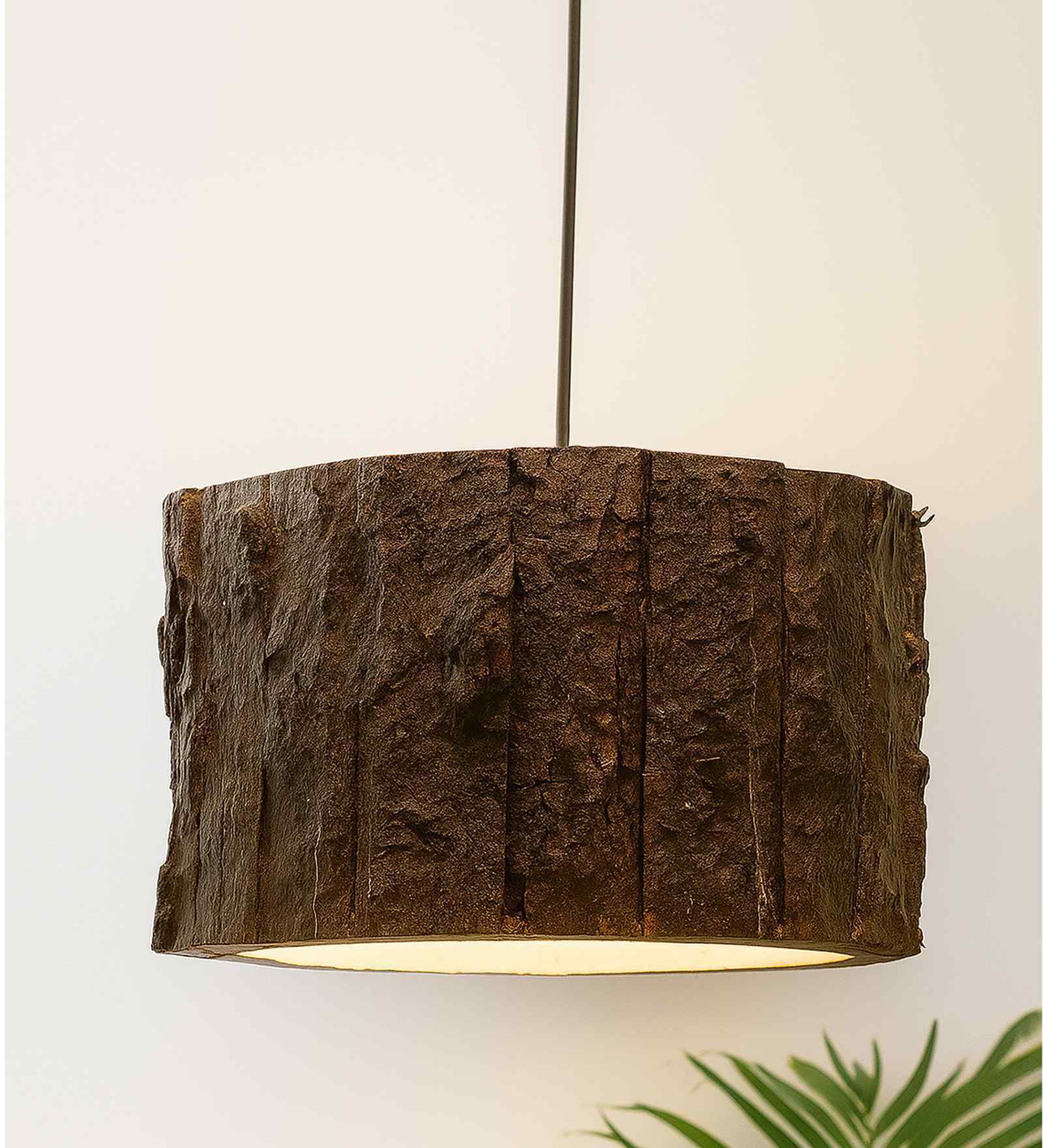 Inky Brown Wood Hanging Light