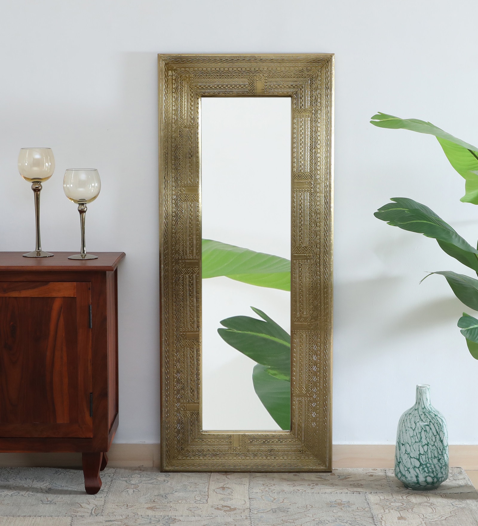 Inlay Brass Gold Wood Wall Mirrors