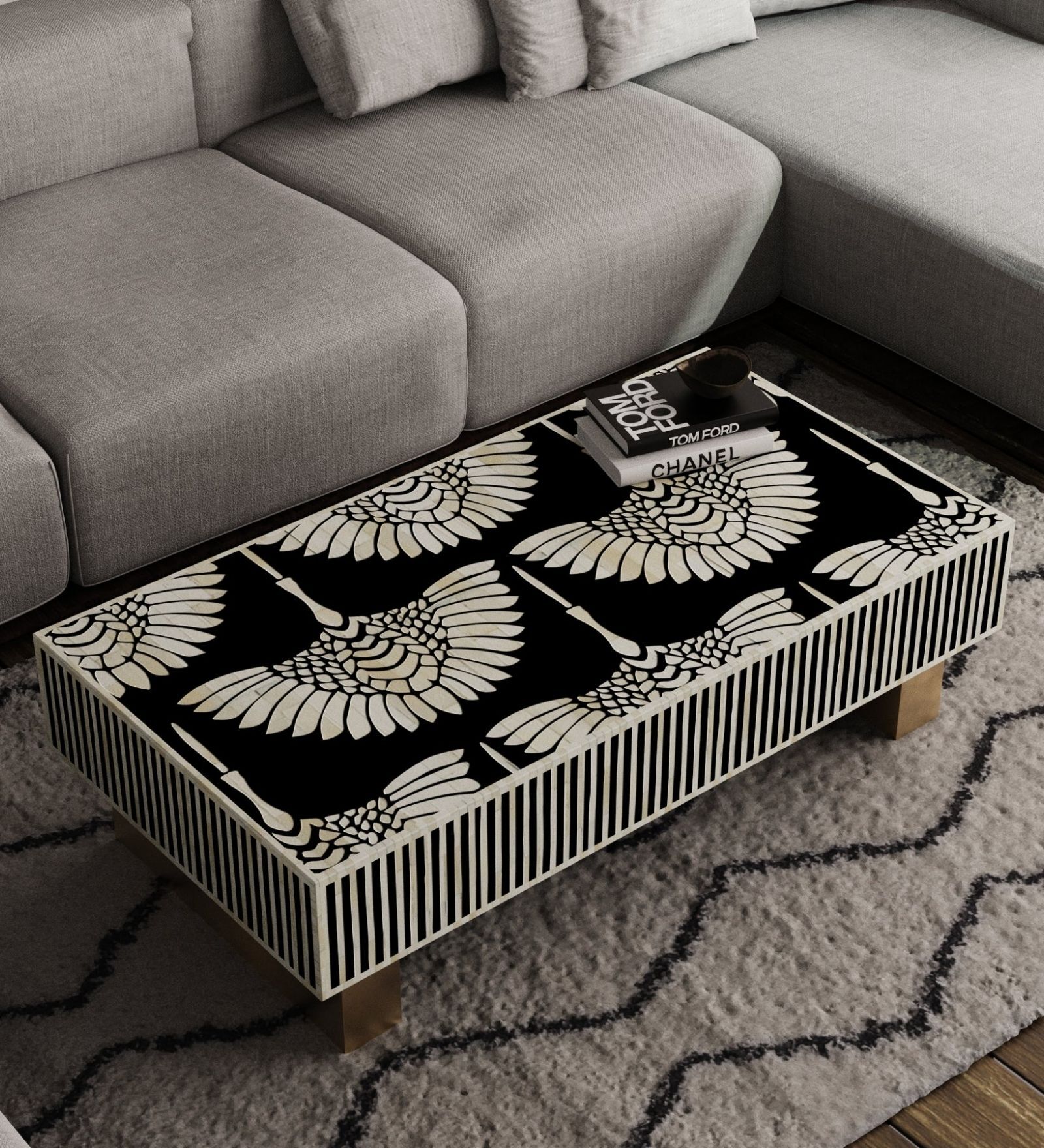 Phoenix Luxom Inlay Coffee Table in Black Finish