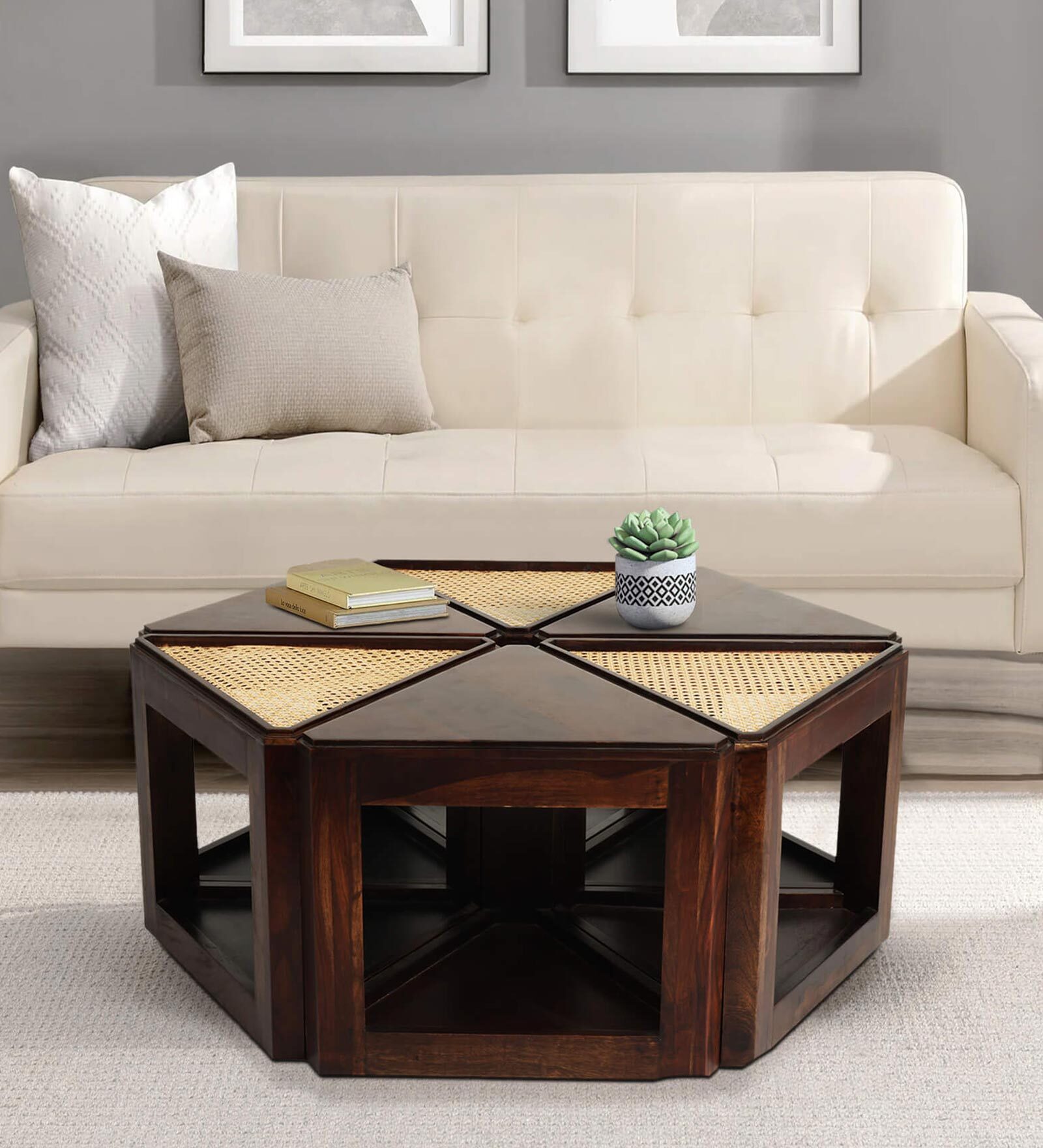 Innova Nesting Cane Coffee Table in Walnut Finish