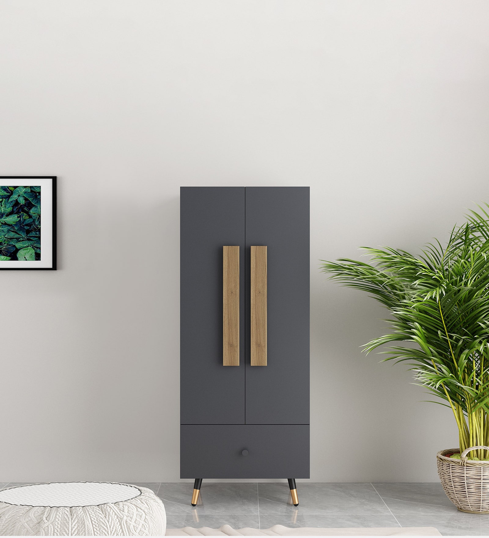 Inova Wood 2 Door Wardrobe in Lyon Walnut and Slate Grey Finish