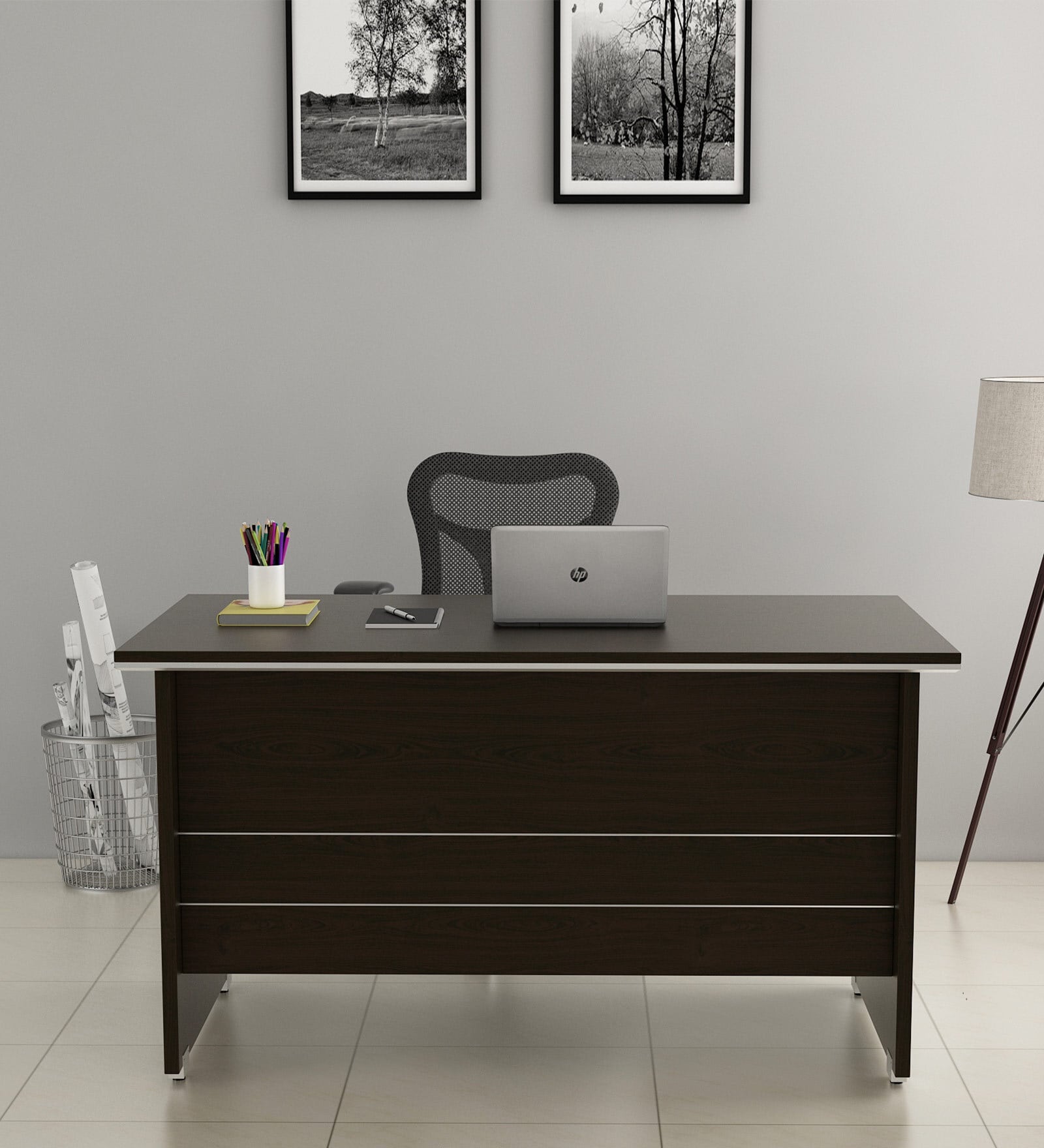 Nova Integra Small Workstation In Vermount Finish With File Cabinate And Pedestal