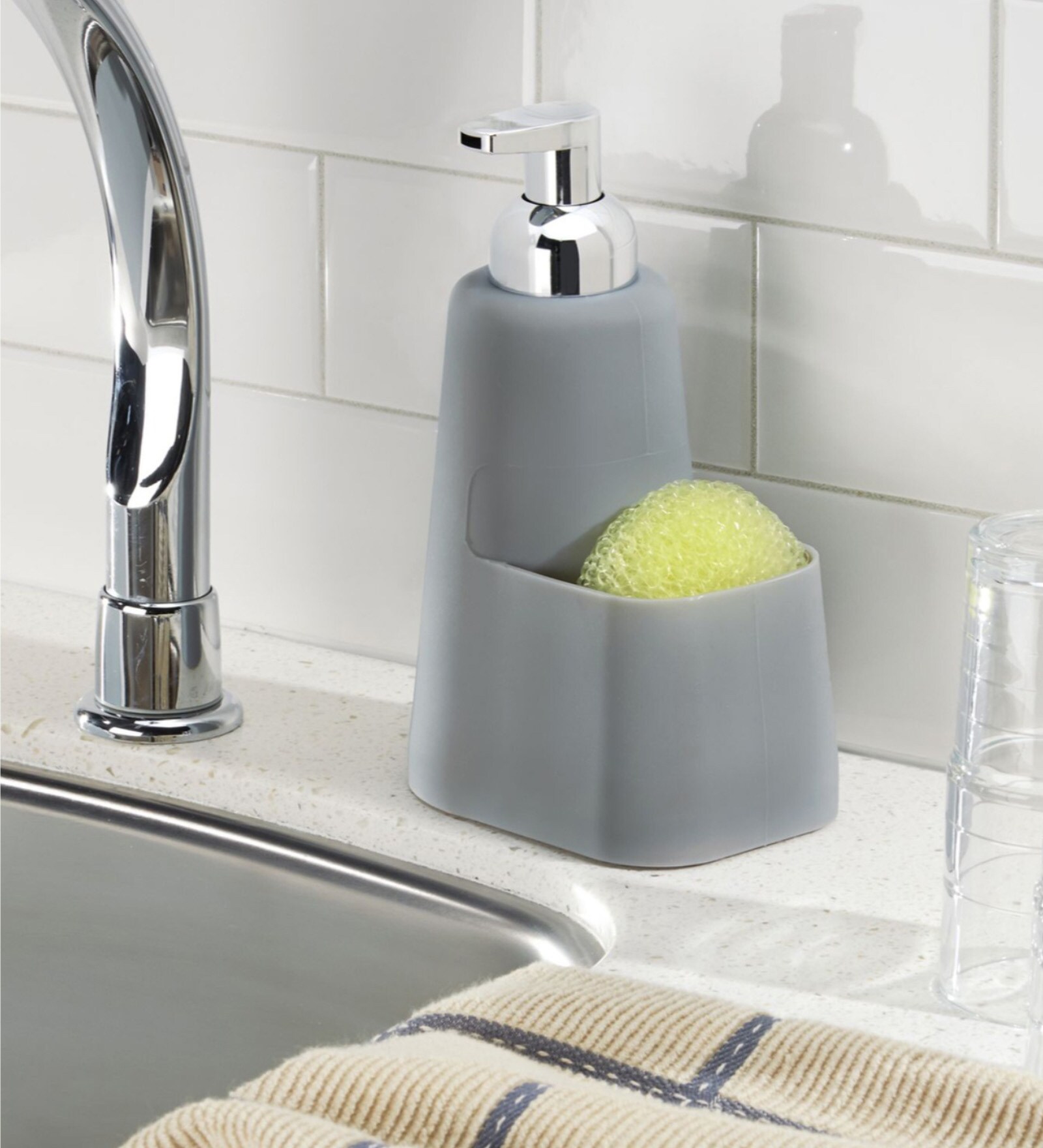 Interdesign Lineo Counter Liquid Soap Dispenser Pump & Sponge Caddy Organizer