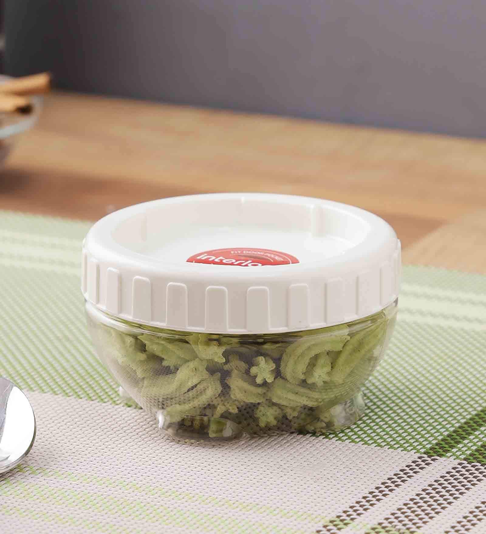 Interlock 180 Ml Transparent Plastic Food Storage Container With White Lid
