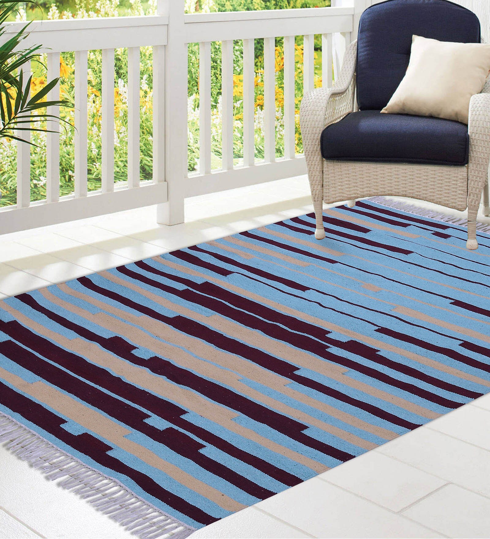 Intersection Strips Carpet in Blue Colour