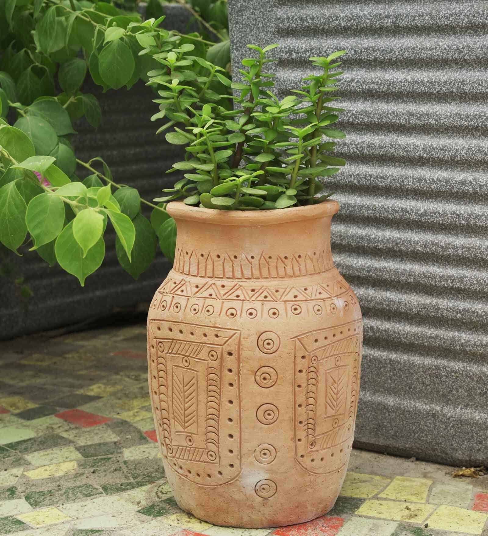 Brown Intricate Paisley Clay Planter