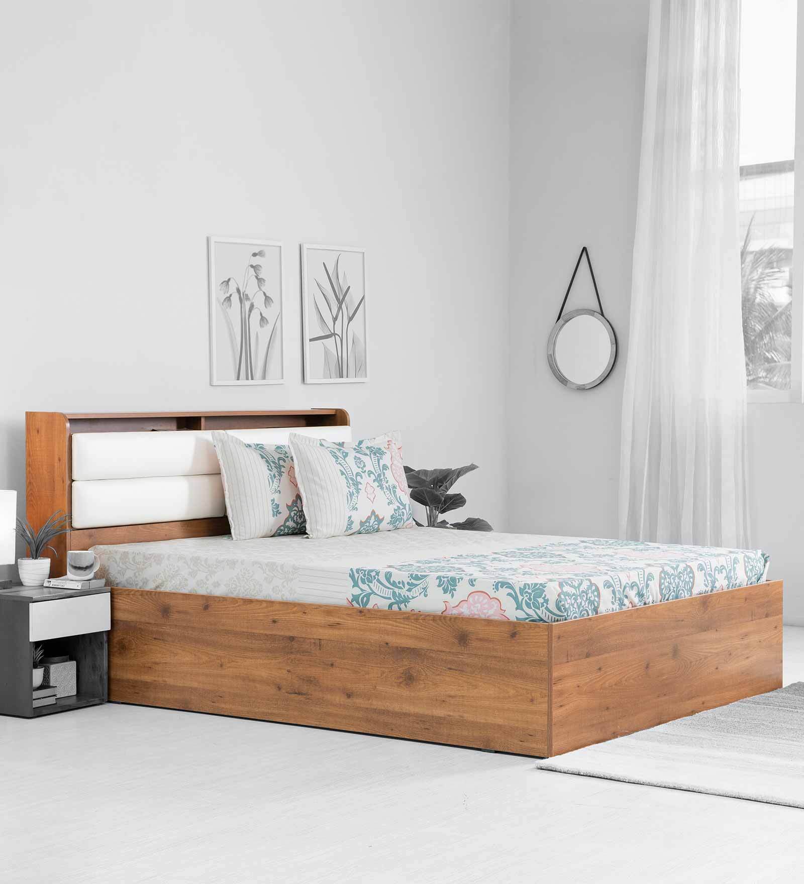 Buy Bianca Queen Size Bed With Hydraulic Storage in White & Brown