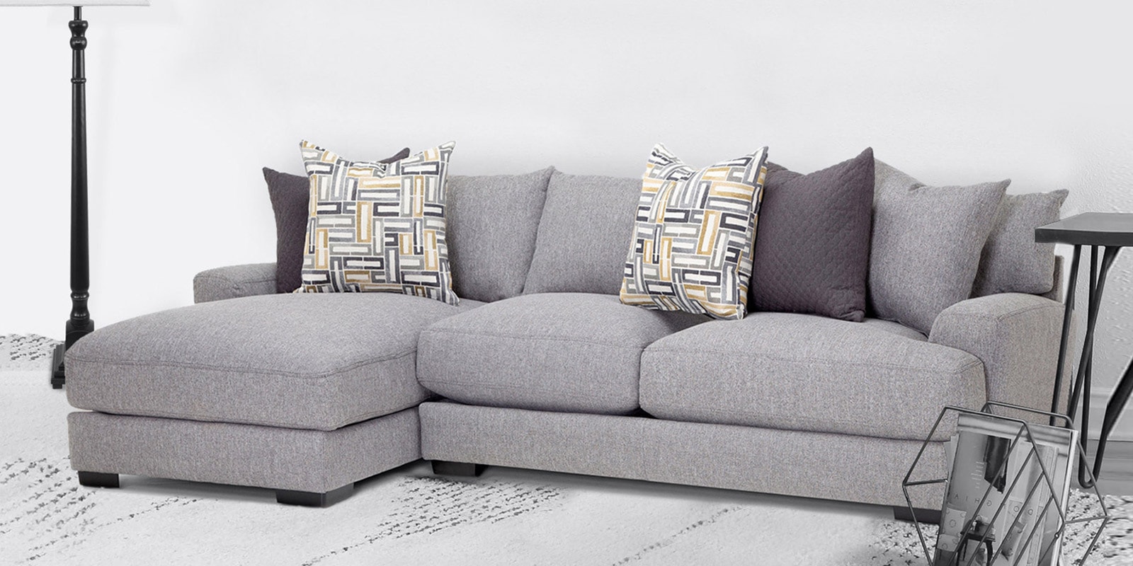 Buy Indiwood RHS L Shape Sofa in Grey Colour by Afydecor Online Modern RHS Sectional Sofas