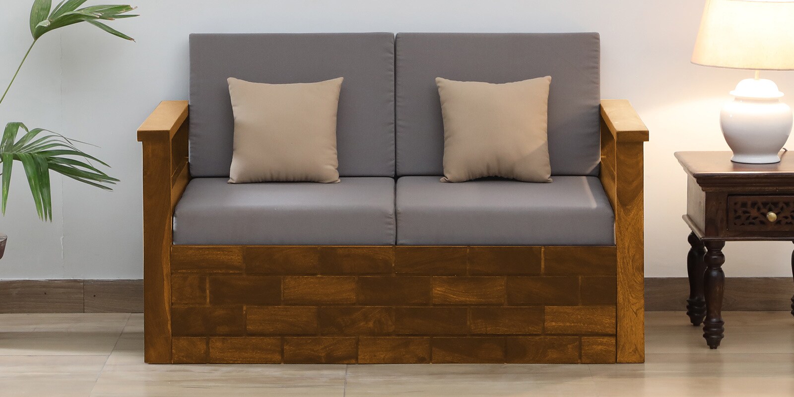 Buy Indus Sheesham Wood 2 Seater Sofa In Rustic Teak Finish at 3 OFF