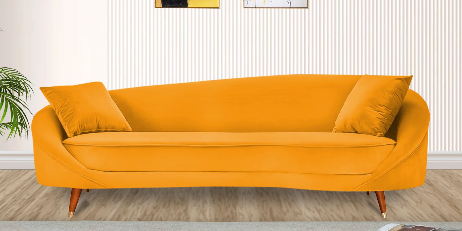 Buy Indus Velvet 3 seater sofa in Saffron Yellow colour at 51 OFF by