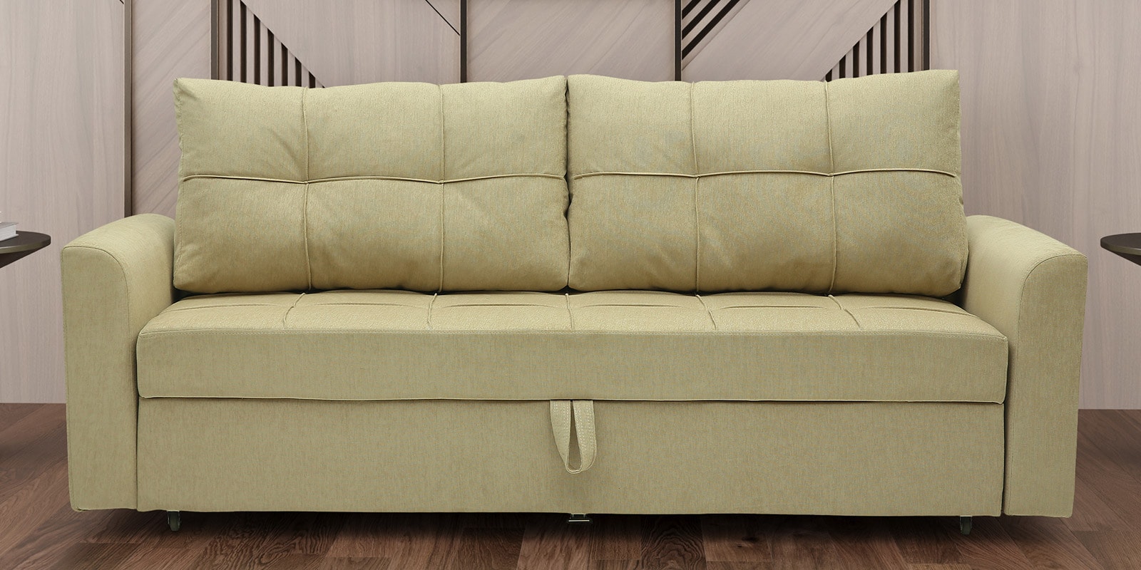 Ines Chenille Fabric Pull Out Sofa Cum Bed In Beige Colour With Storage Ines Chenille Fabric Pull Out Sofa Cum Bed In Beige Colour With Storage