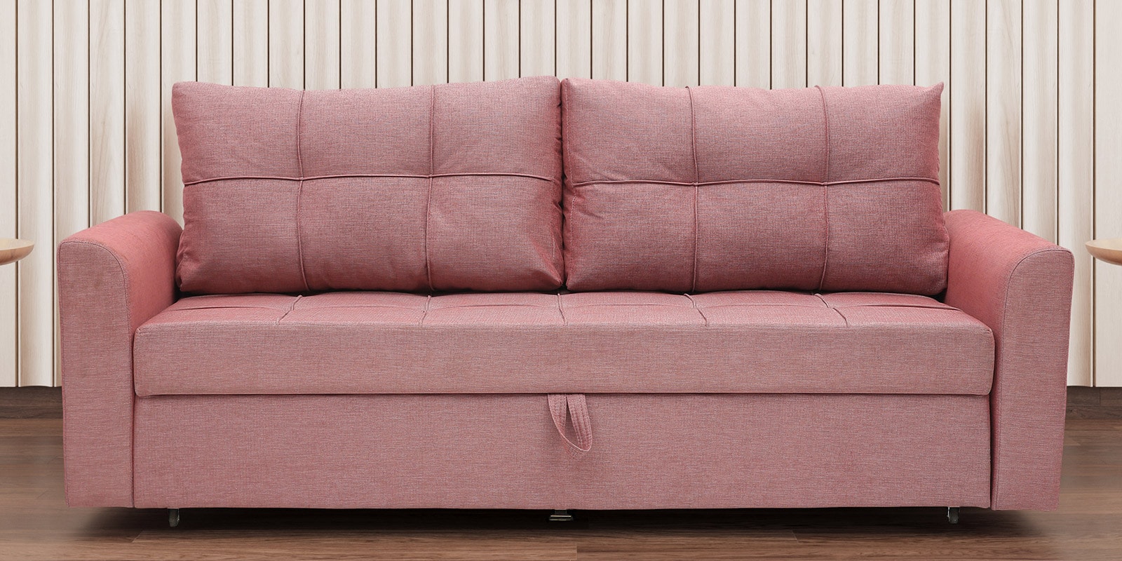 Ines Chenille Fabric Pull Out Sofa Cum Bed In Blush Colour With Storage Ines Chenille Fabric Pull Out Sofa Cum Bed In Blush Colour With Storage
