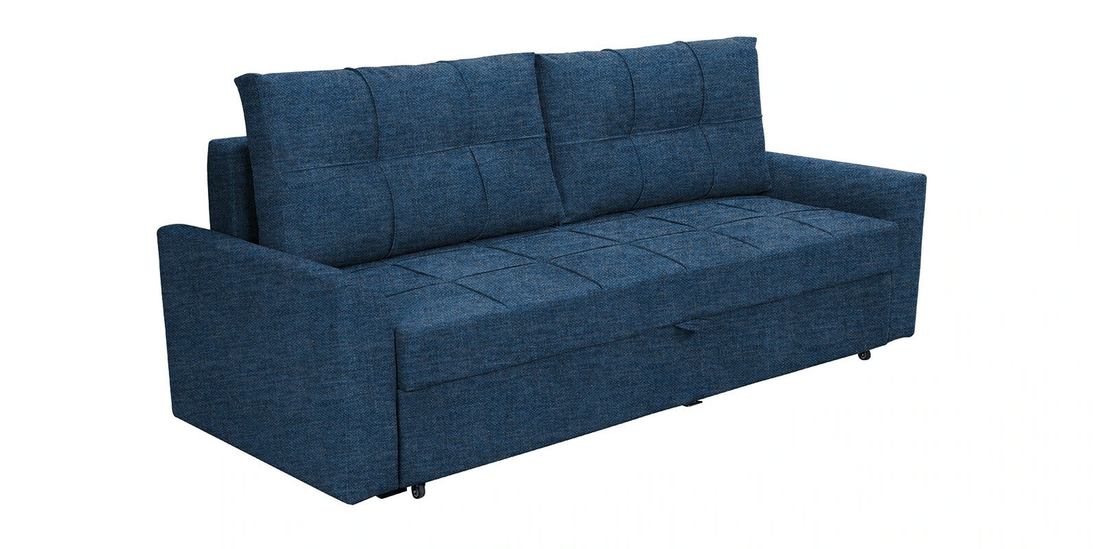 Ines Chenille Fabric Pull Out Sofa Cum Bed In Denim Blue Colour With Storage