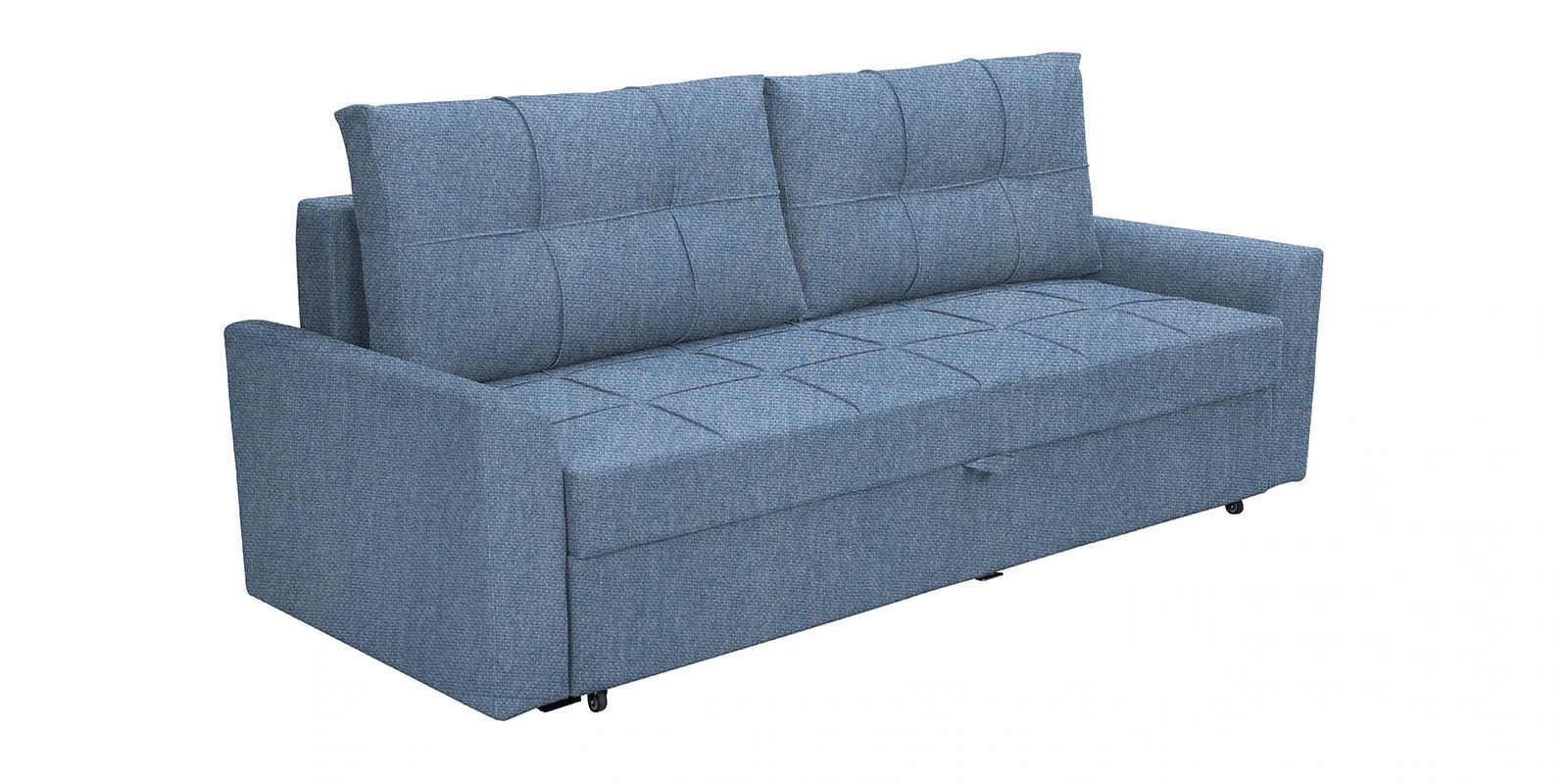 Ines Chenille Fabric Pull Out Sofa Cum Bed In Ice Blue Colour With Storage